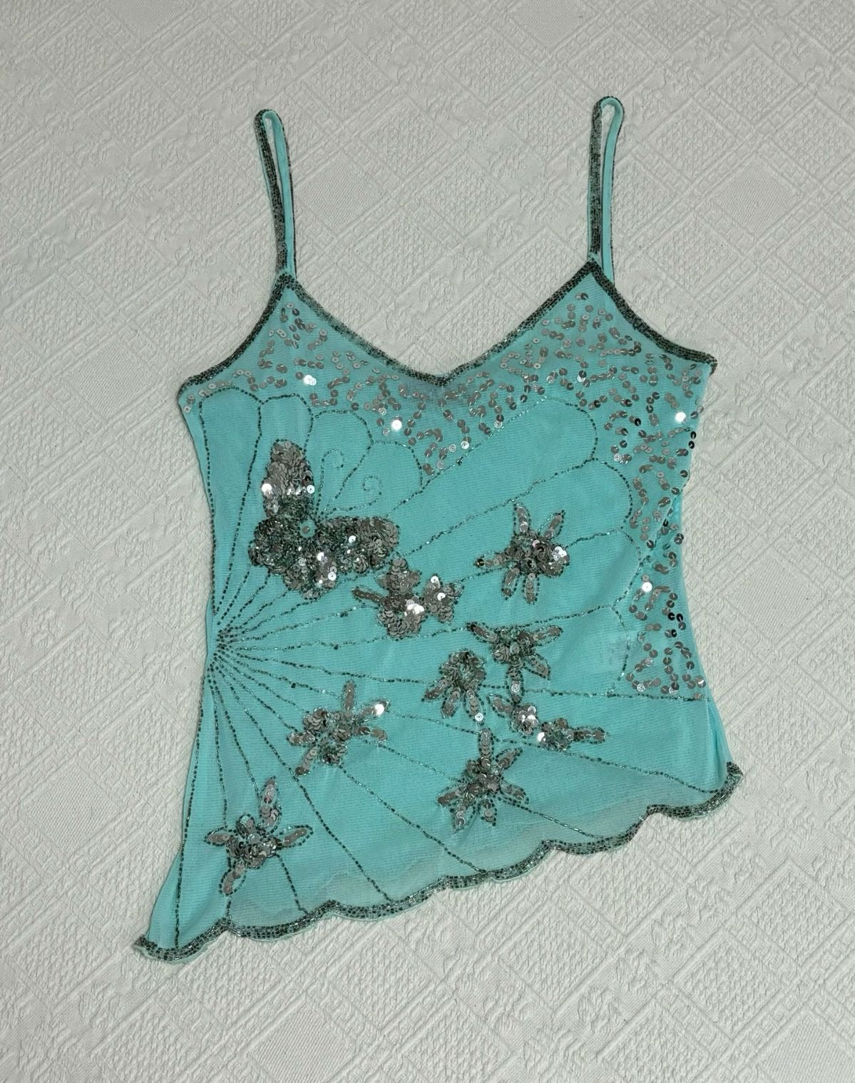 Vintage Wet Seal Blue sequin butterfly top size: Small