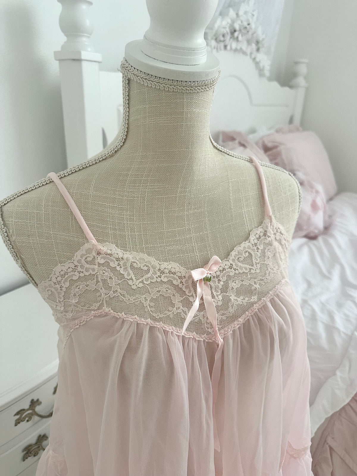 Authentic 1950s Pink Sheer Nylon Babydoll Top Size: S
