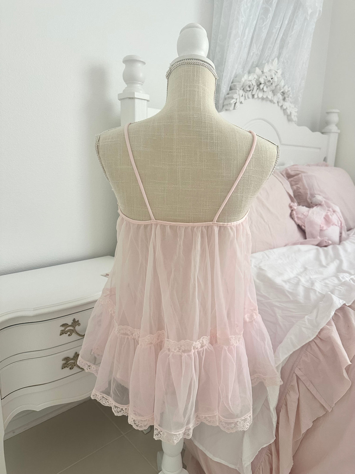 Authentic 1950s Pink Sheer Nylon Babydoll Top Size: S