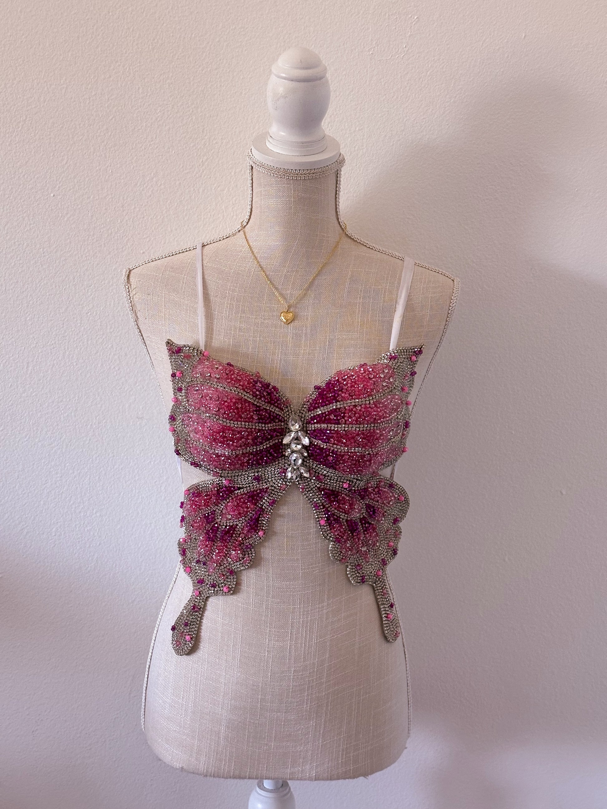 Handmade bedazzled butterfly halter top size: xs
