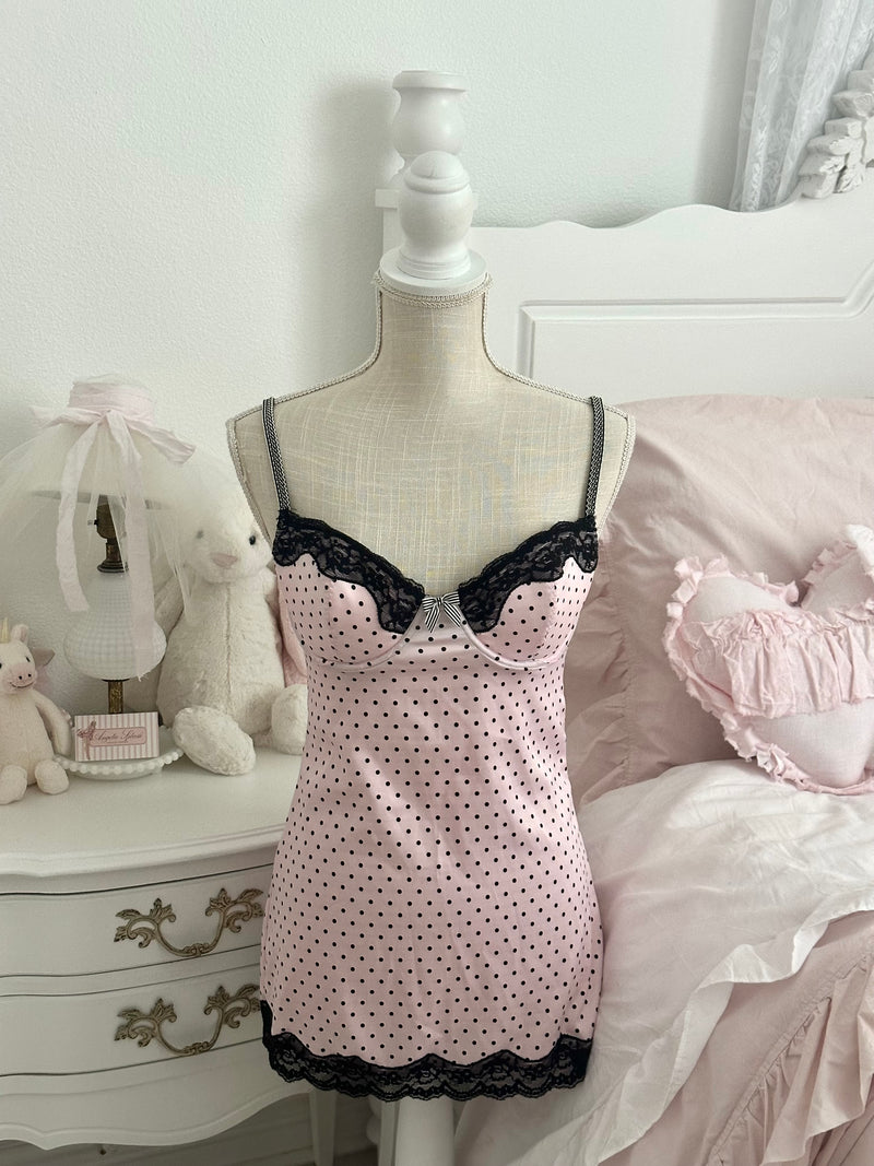 Vintage 2010 Victoria’s Secret Sexy Little Things Pink Polka Dot Babydoll Dress Size: 34C