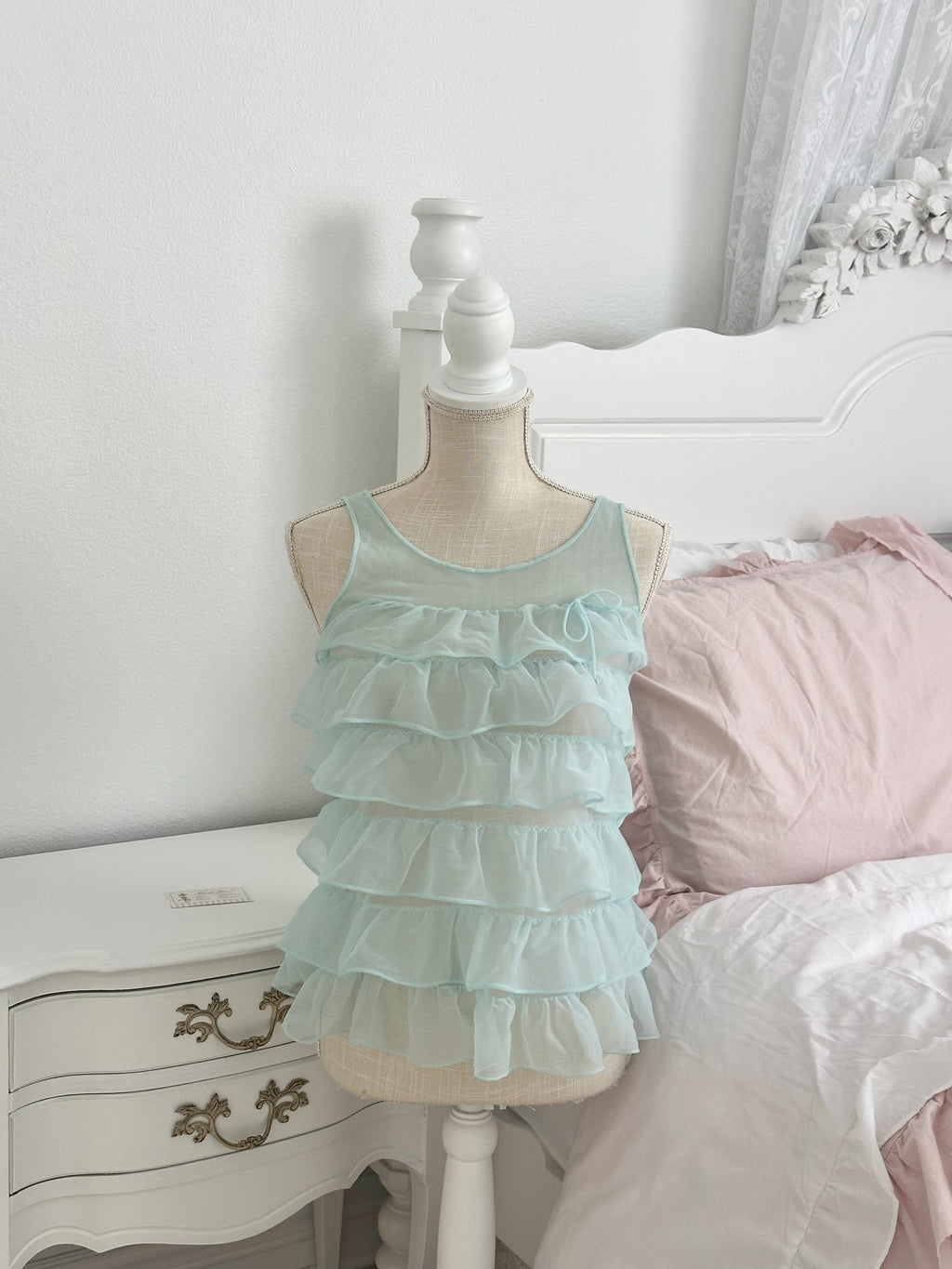 Authentic 1950s Blue Sheer Ruffle Babydoll Top Size: XS/S (Petite)