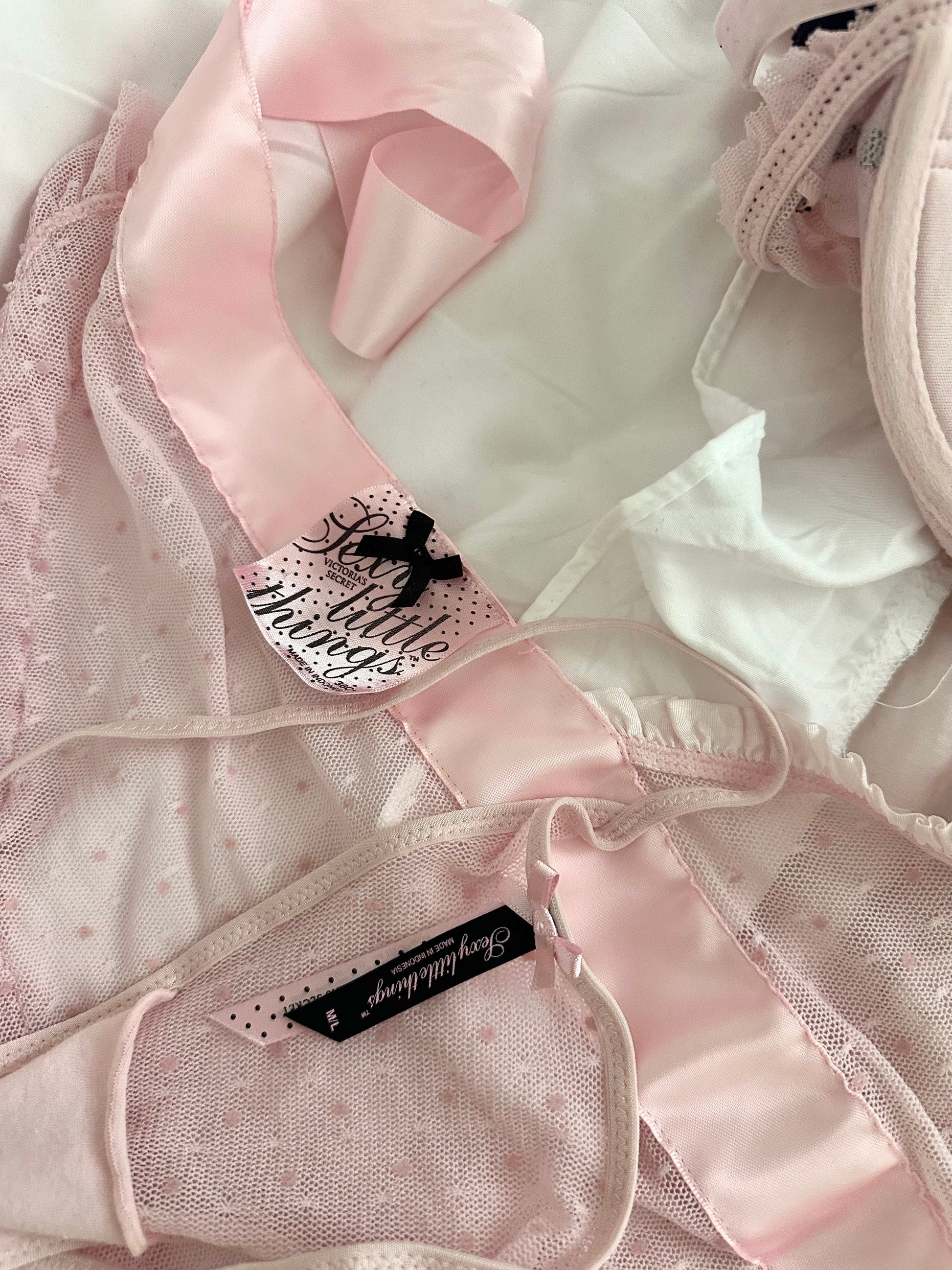 Vintage 2008 Victoria’s Secret Sexy Little Things Pink Polka Dot Lingerie Set Size: 36C / M-L