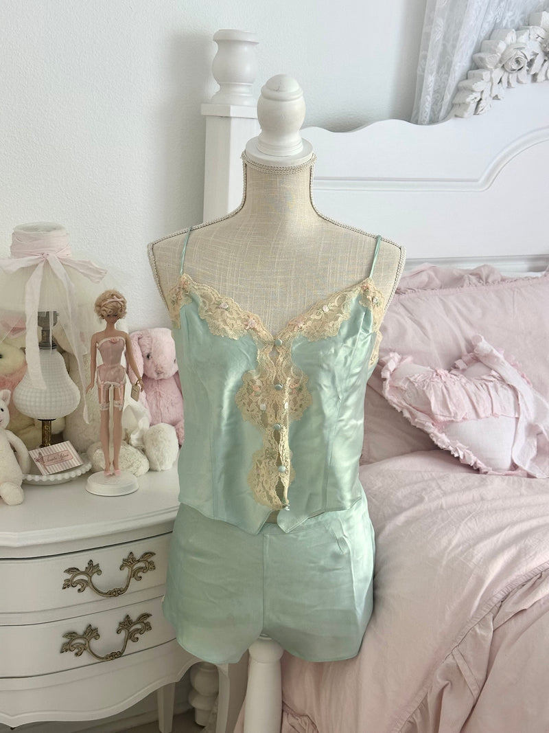 Vintage 2003 Victoria’s Secret 100% Silk Teal Cami & Shorts Pajama Set Size: L