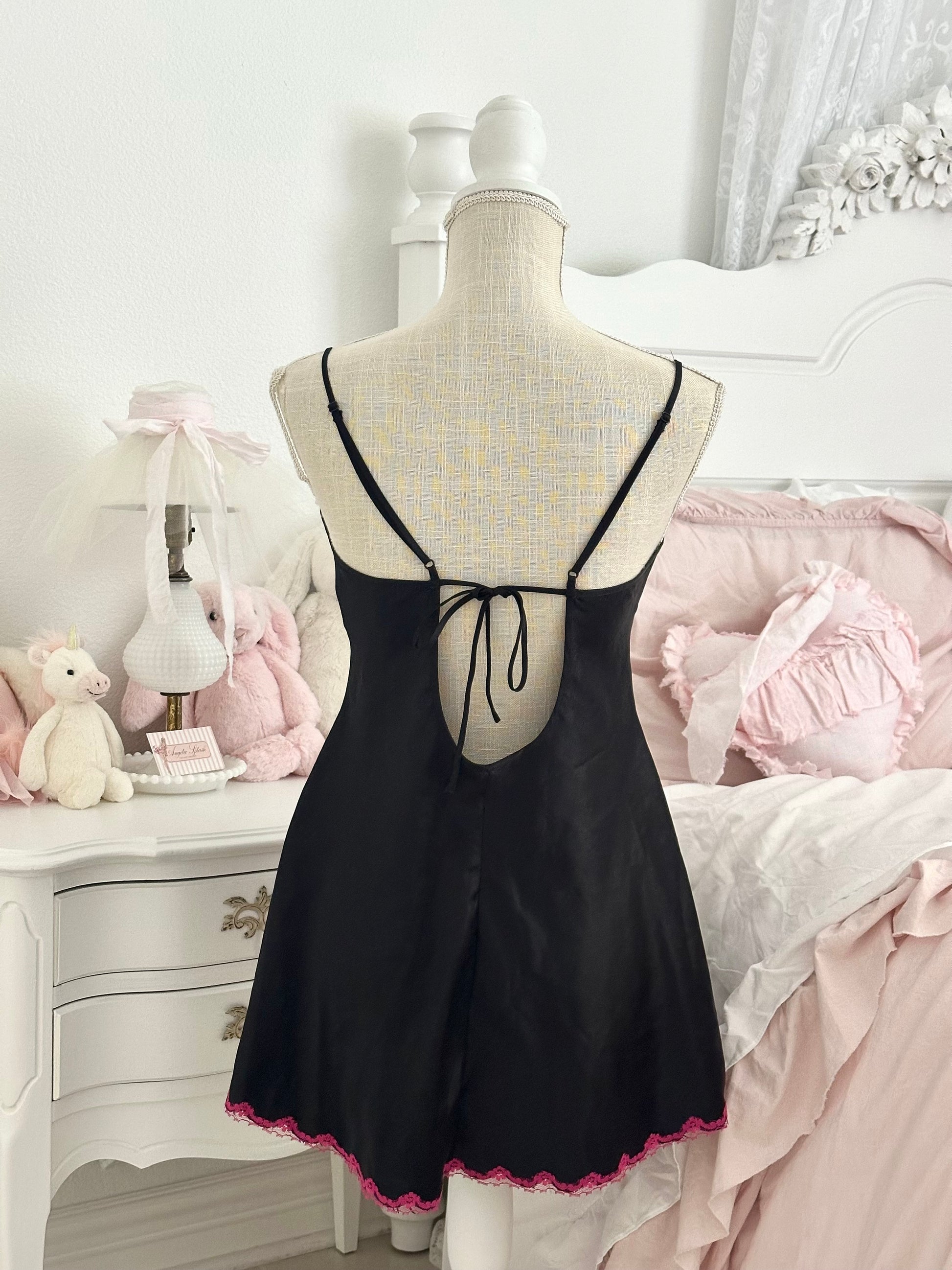 Vintage 2003 Victoria’s Secret Black Satin Slip Dress Size: M