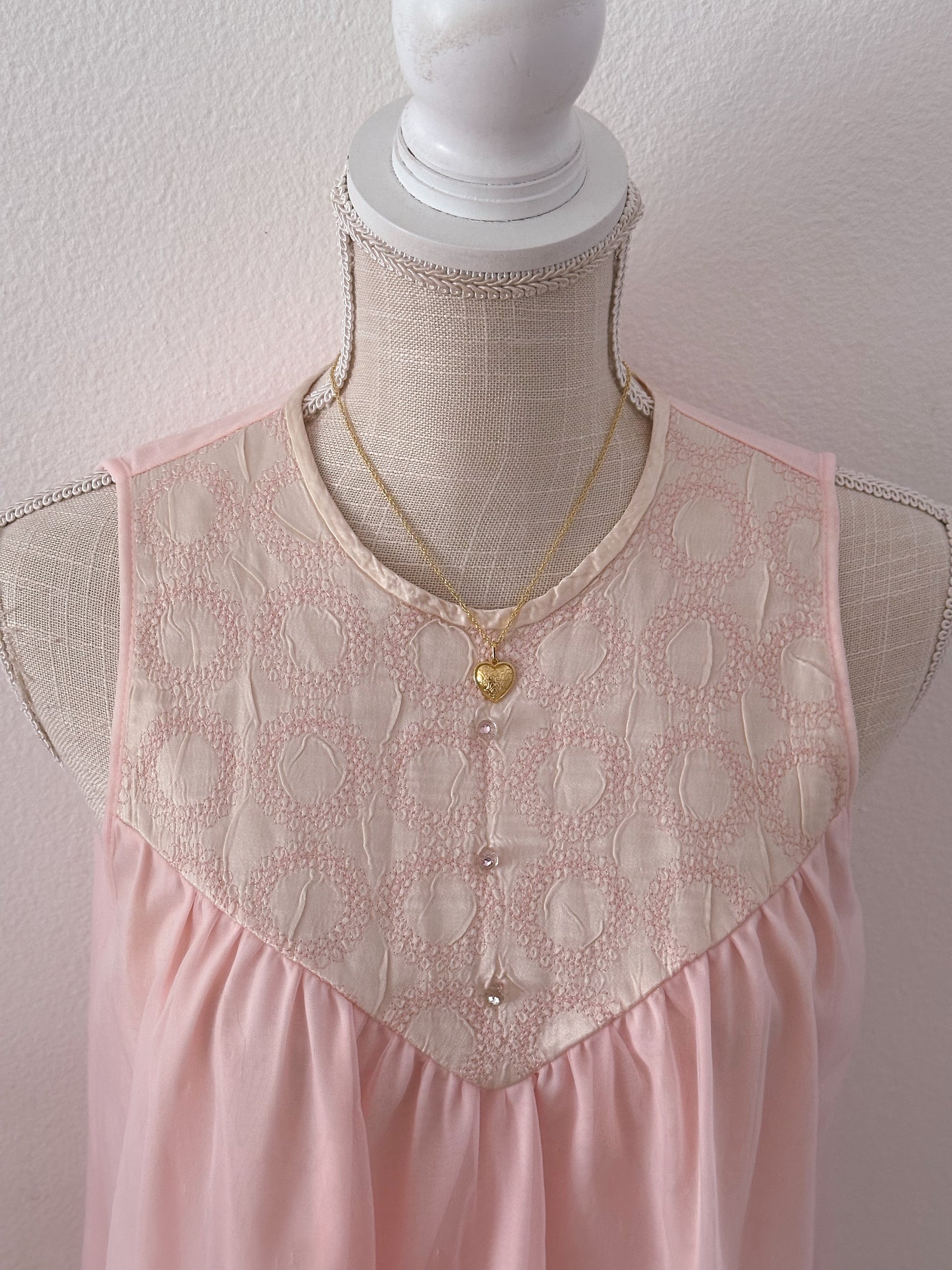 Vintage 1950s pink sheer nightgown babydoll slip dress size: XS