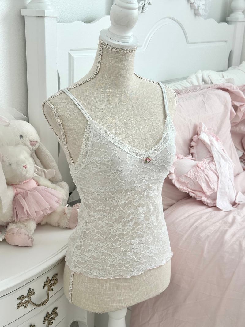 Vintage 2004 Victoria’s Secret Angels Collection White Sheer Lace Cami Top Size M