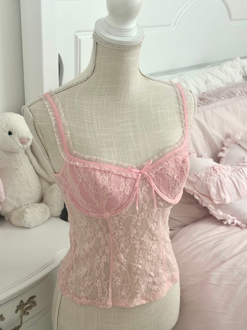 Vintage 2005 Victoria’s Secret Pink Lace Bustier Cami Top Size M
