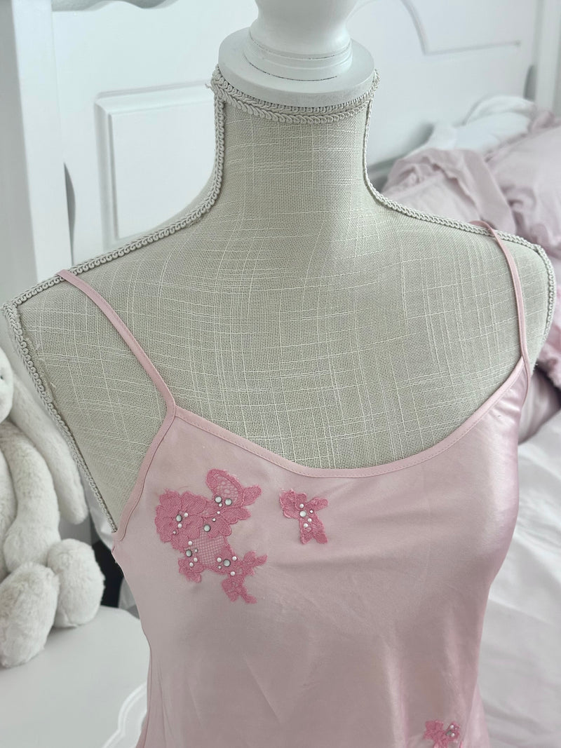 Vintage 2004 Victoria’s Secret Silk Lace Crystal Babydoll Slip Dress Size: S