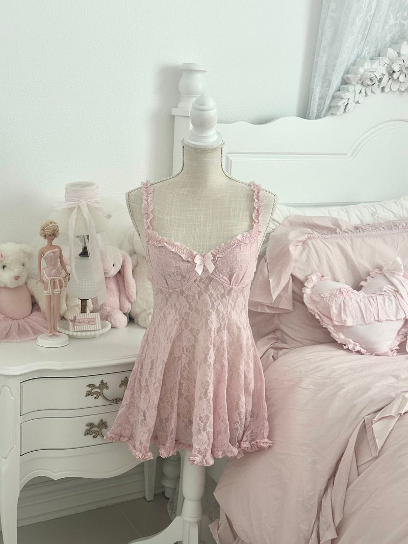 Vintage Cinema Étoile Pink Lace Babydoll Slip Dress As Seen on Madison Beer Size S