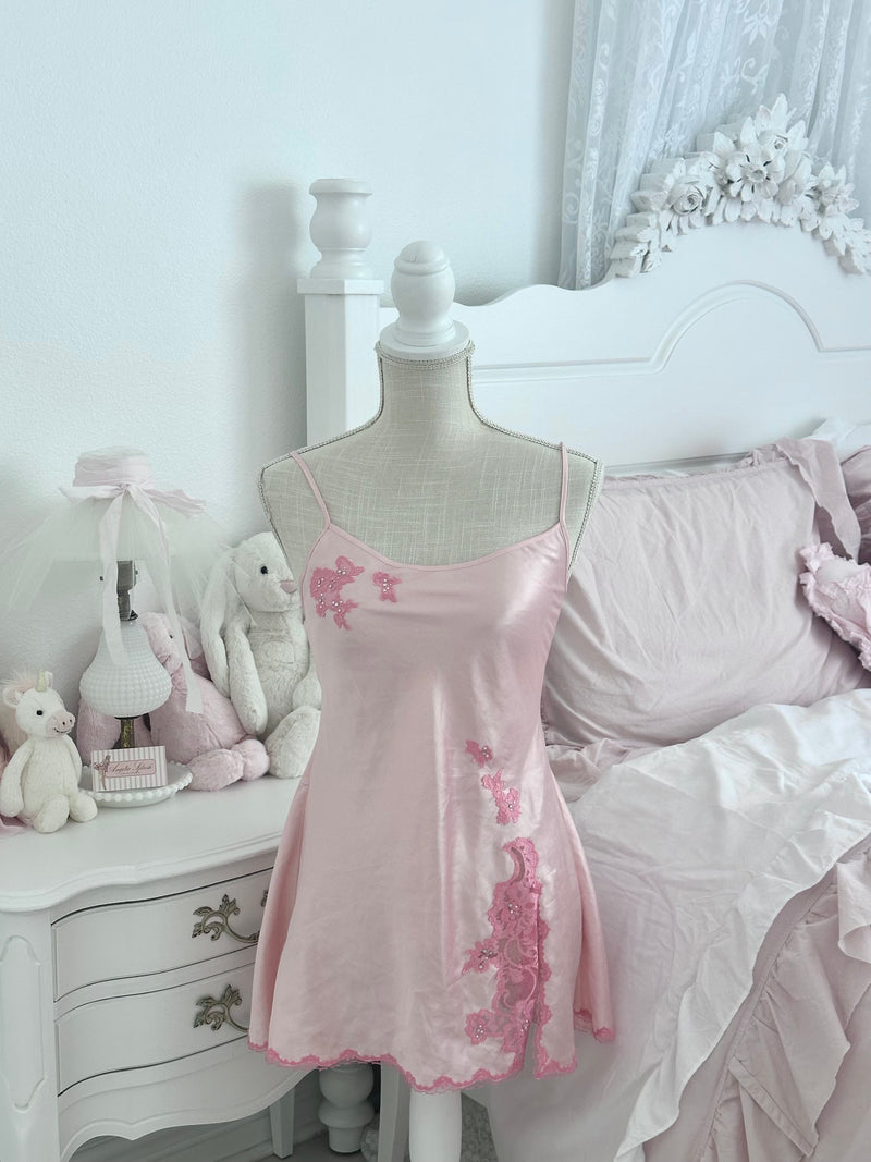Vintage 2004 Victoria’s Secret Silk Lace Crystal Babydoll Slip Dress Size: S