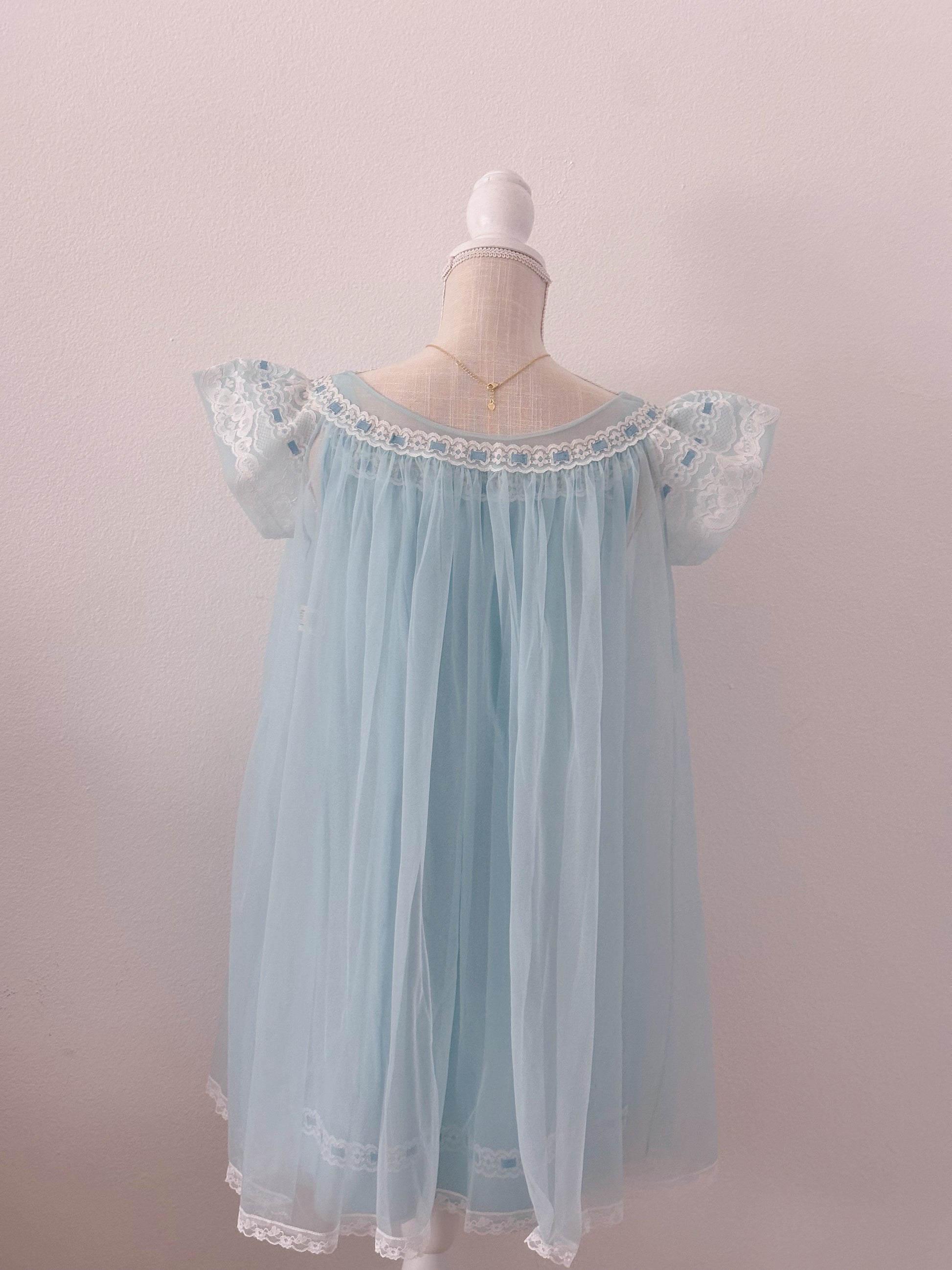 Vintage 1960s Blue Miss Elaine Robe and Babydoll dress set size: S