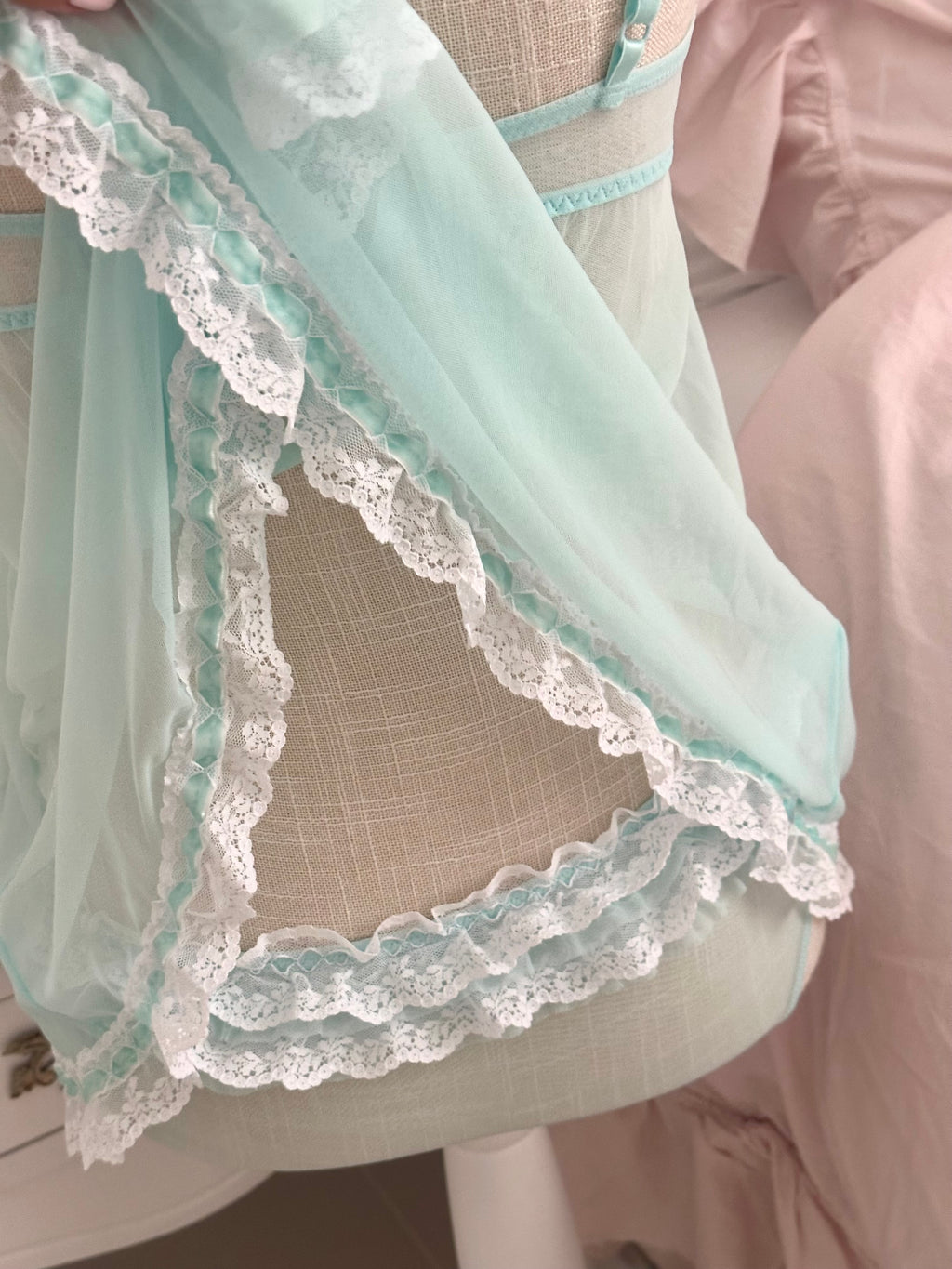 Vintage 2000s Cassandra Intimates Teal Ruffle Babydoll Set Size: S