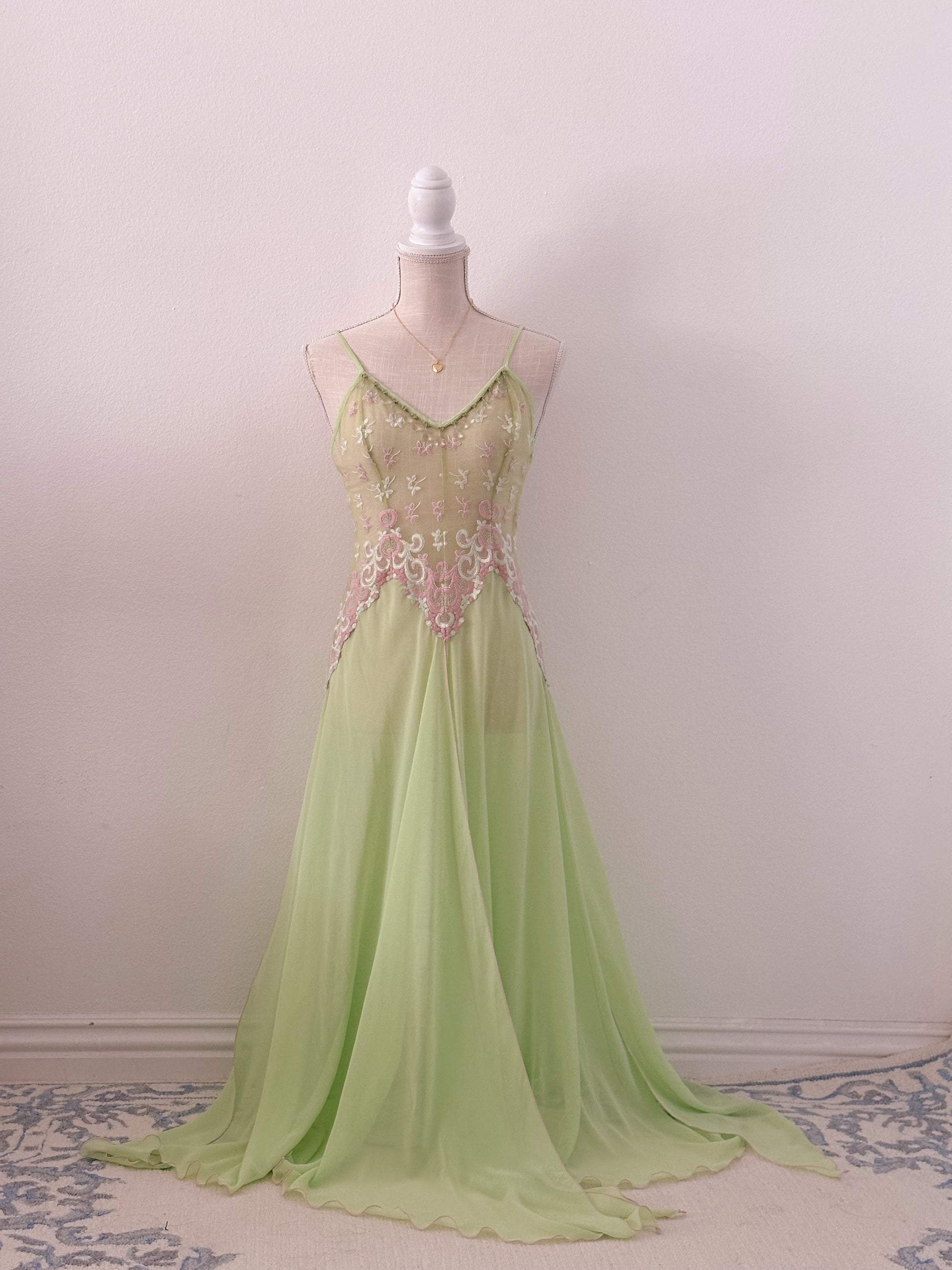 Vintage Green crystal night gown slip dress size: xs/s
