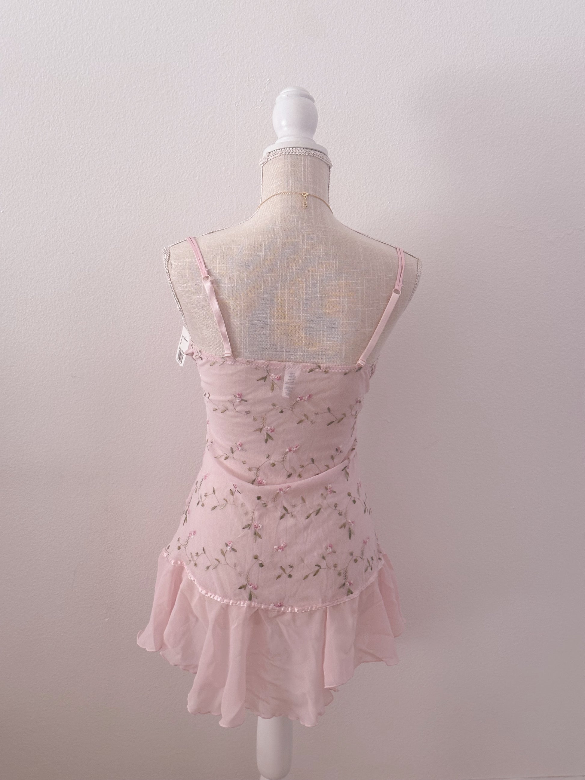 Vintage Blue shabby chic floral Babydoll slip dress size: M