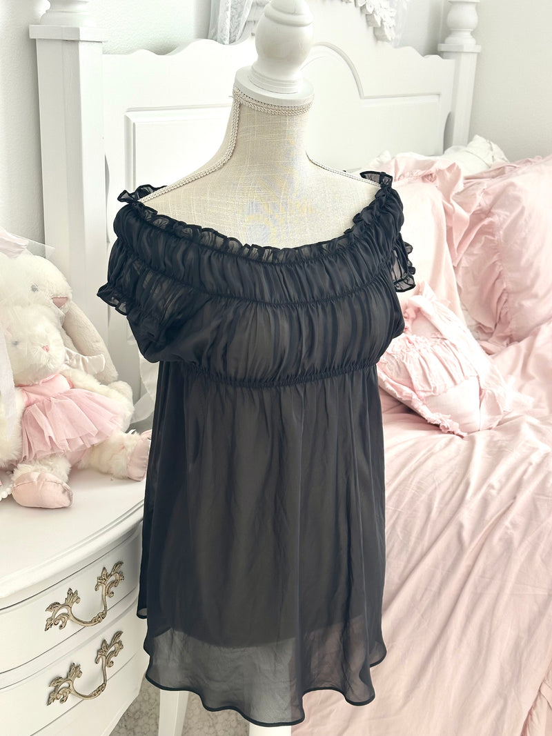 Vintage 2002 Victoria’s Secret Black Sheer Chiffon Babydoll Dress Size S