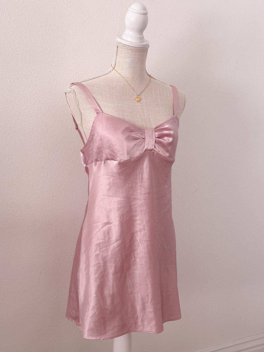 Victoria's Secret vintage coquette bow satin champagne pink slip dress
