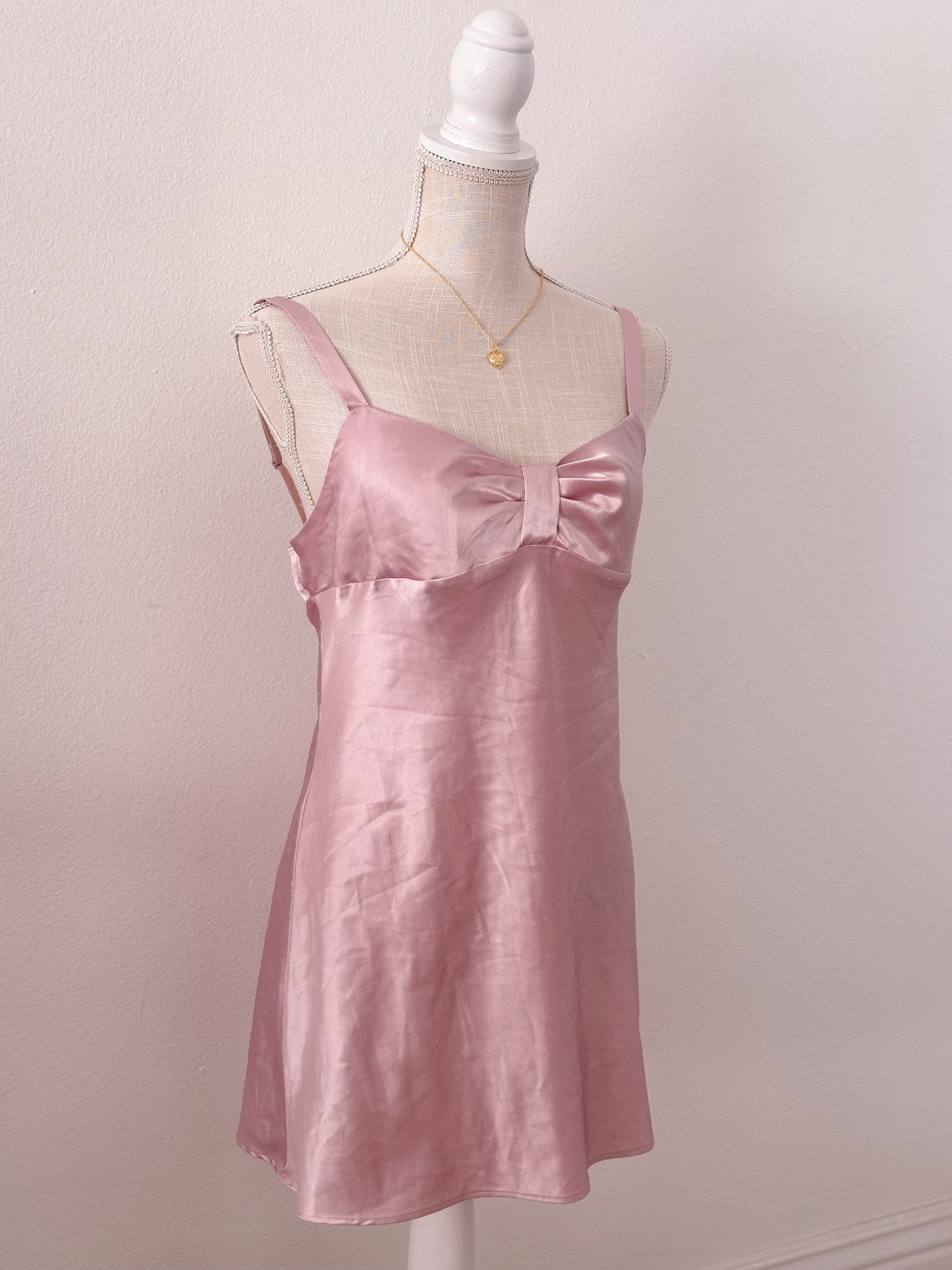 Victoria's Secret vintage coquette bow satin champagne pink slip dress