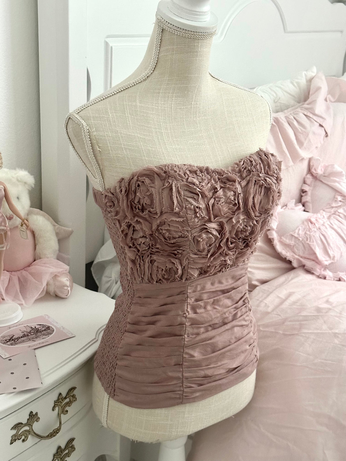Vintage Y2K Bebe Dusty Mauve Rosette Corset Top Size XS/S