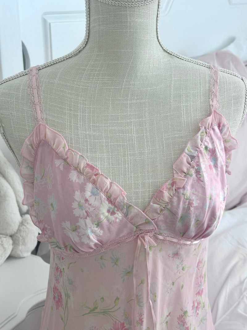Vintage 2003 Victoria’s Secret Pink Floral Babydoll Slip Dress Size: M