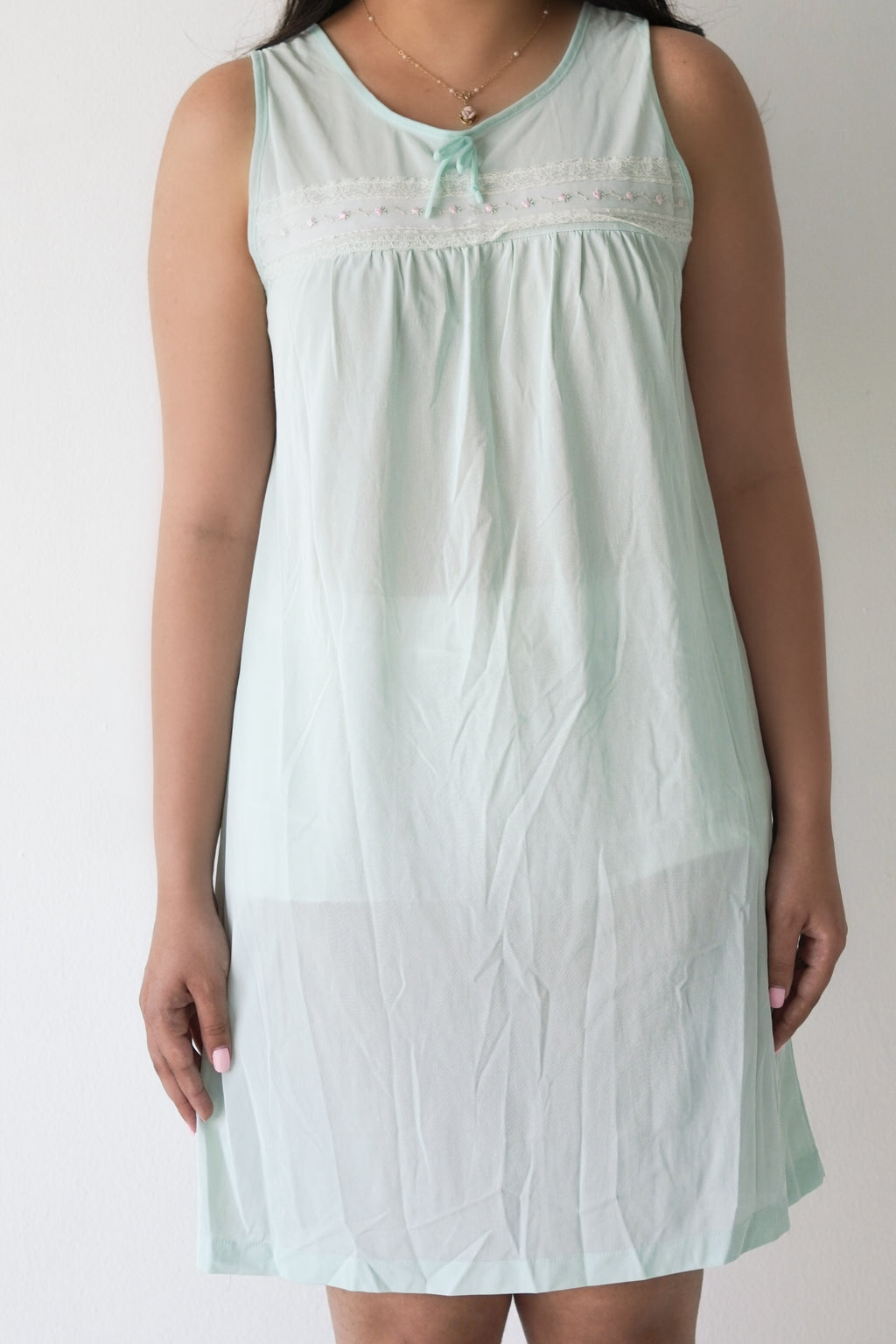 Vintage 1950s Stonewear Teal Sheer Babydoll Slip Dress Size: M