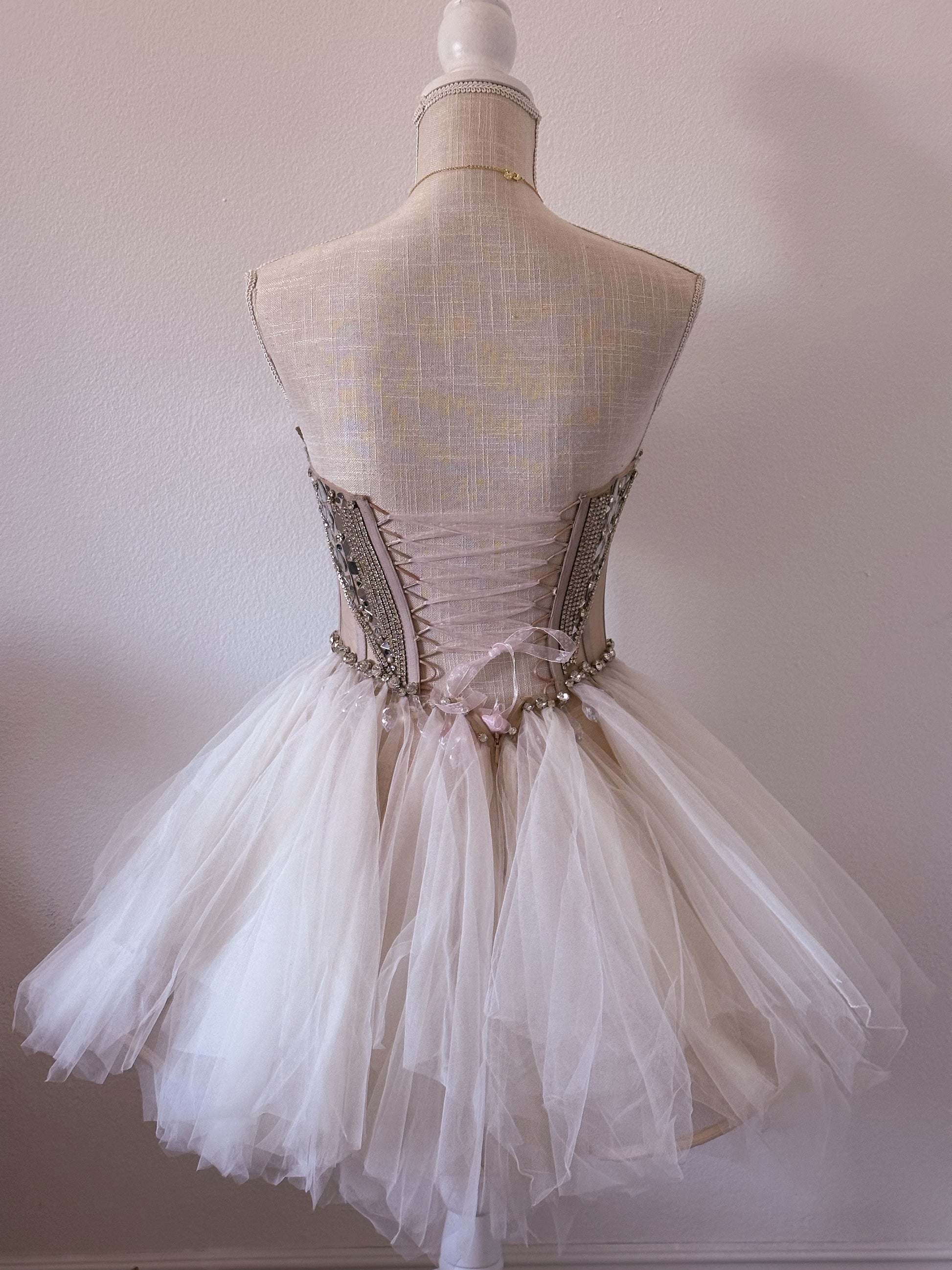 Handmade swan lake mini formal dress with mirror & rhinestone work size: Small