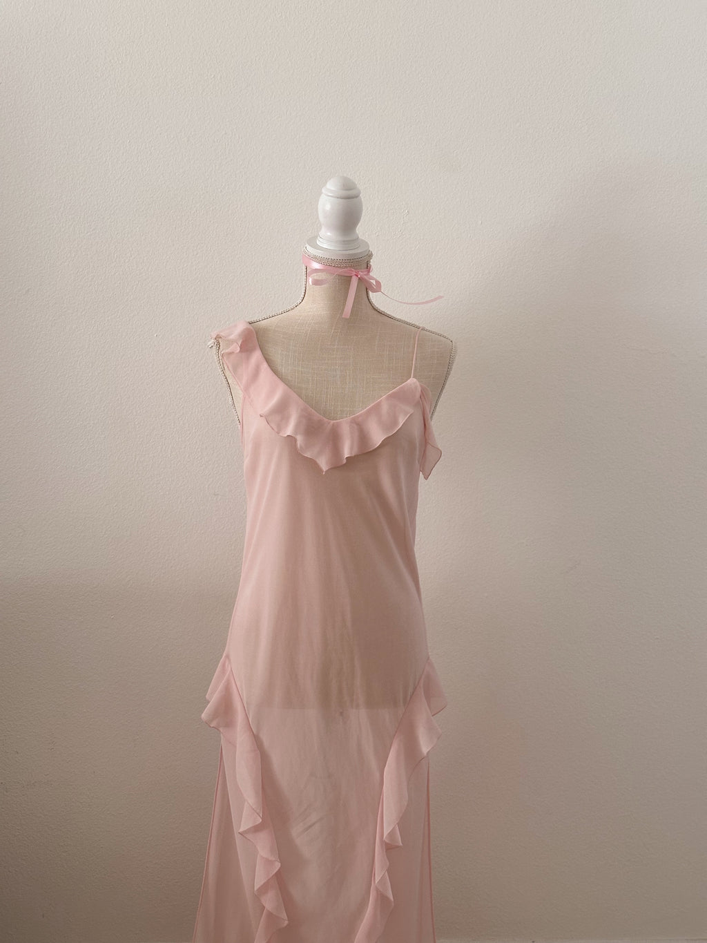 Vintage Victoria's Secret maxi long sheer mesh pink slip dress nightgown from 2004