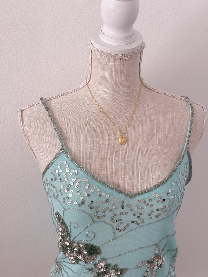 Vintage Wet Seal Blue sequin butterfly top size: Small