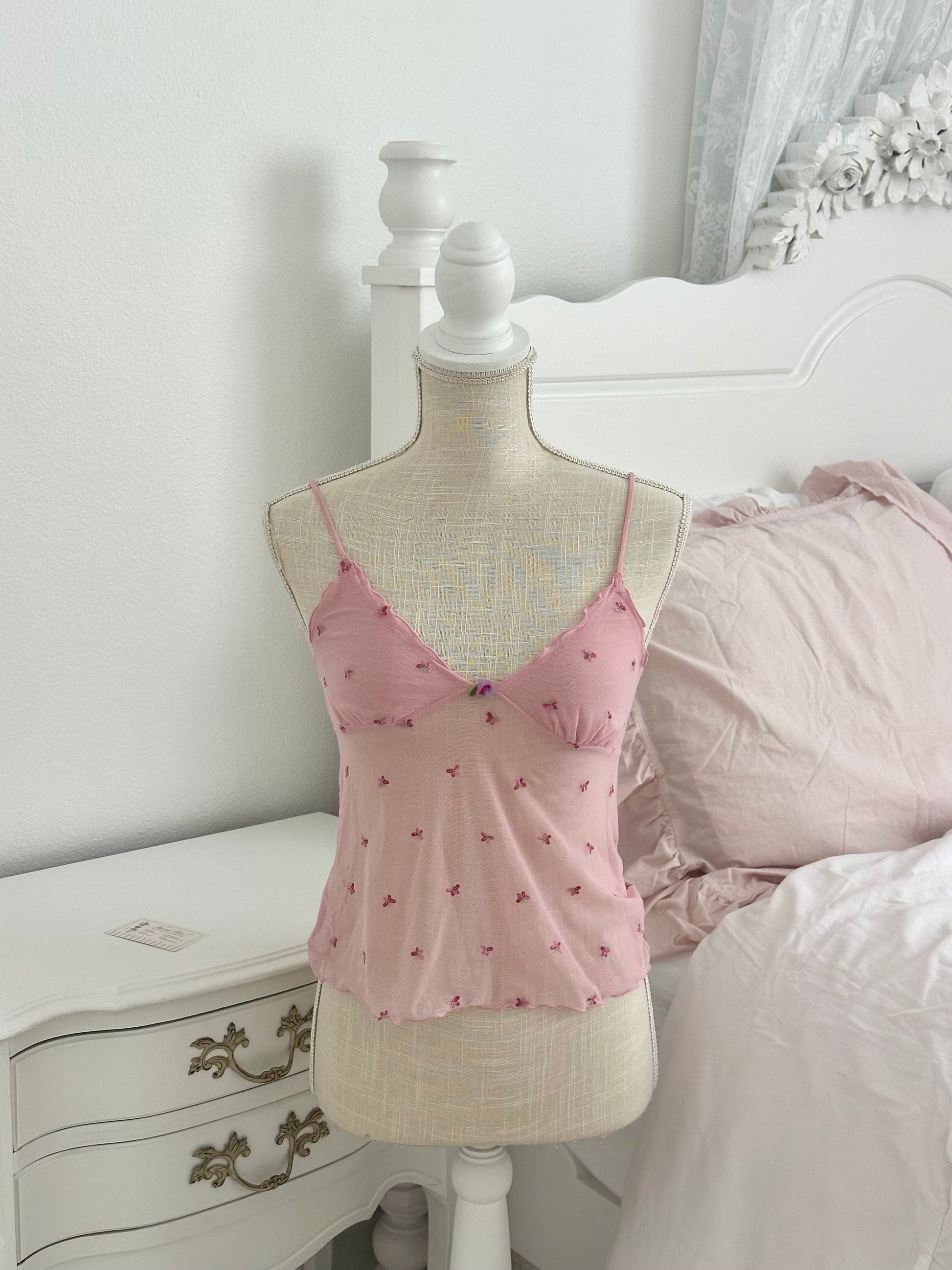 Vintage 2004 Victoria’s Secret Pink Butterfly Sheer Cami Top Size: S