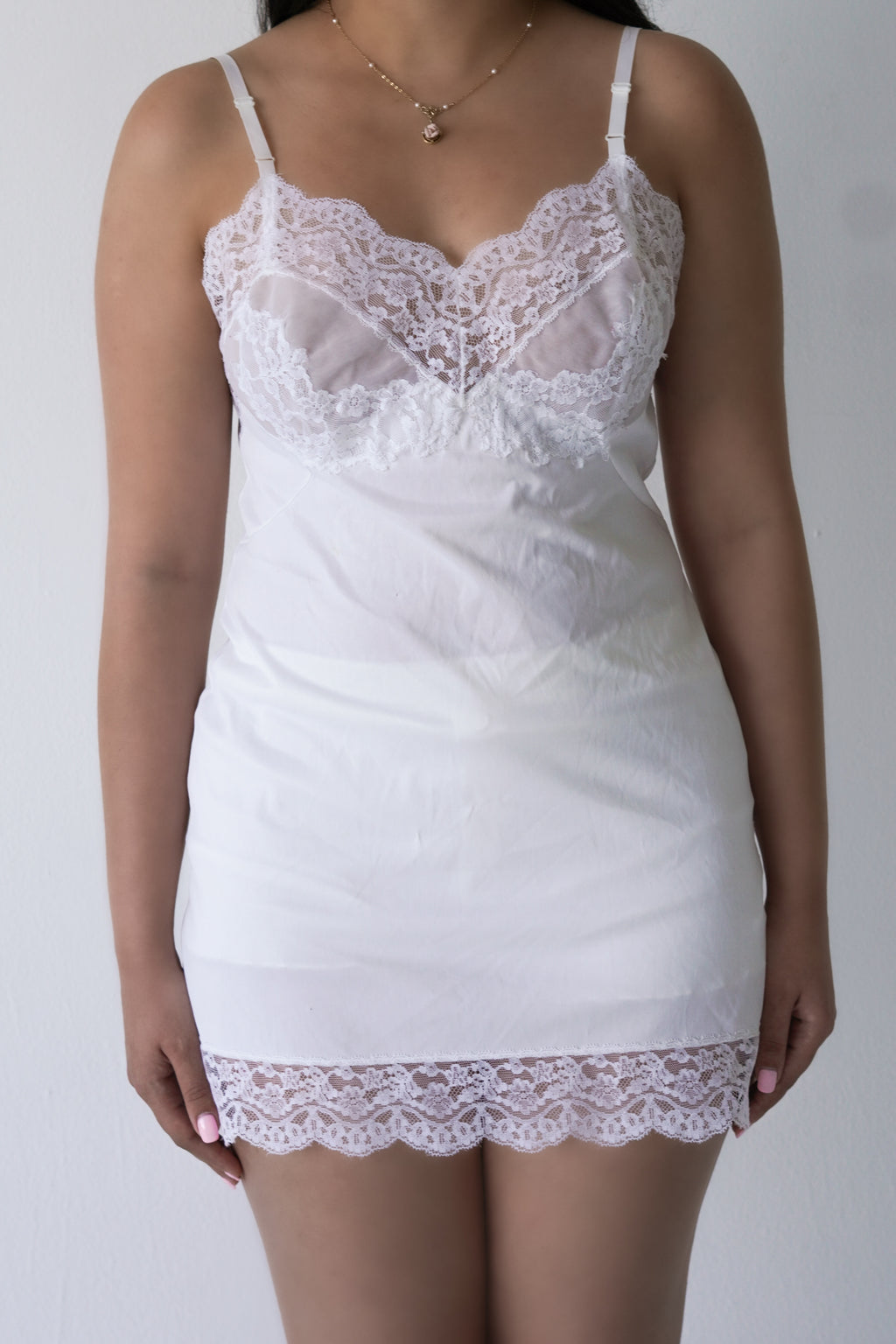 Vintage 1970s White Sheer Nylon Slip Dress Size: Petite (XS/S)