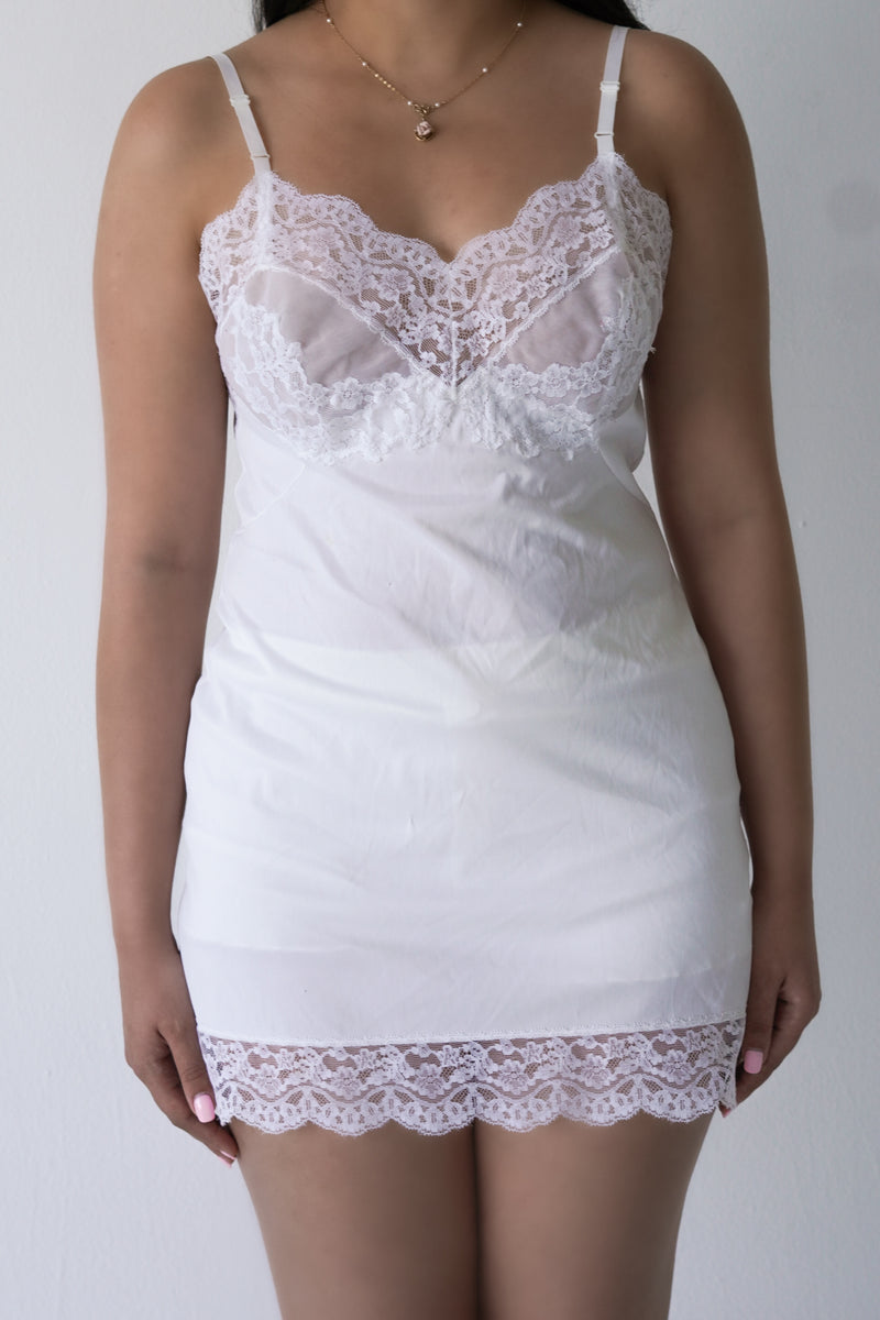Vintage 1970s White Sheer Nylon Slip Dress Size: Petite (XS/S)