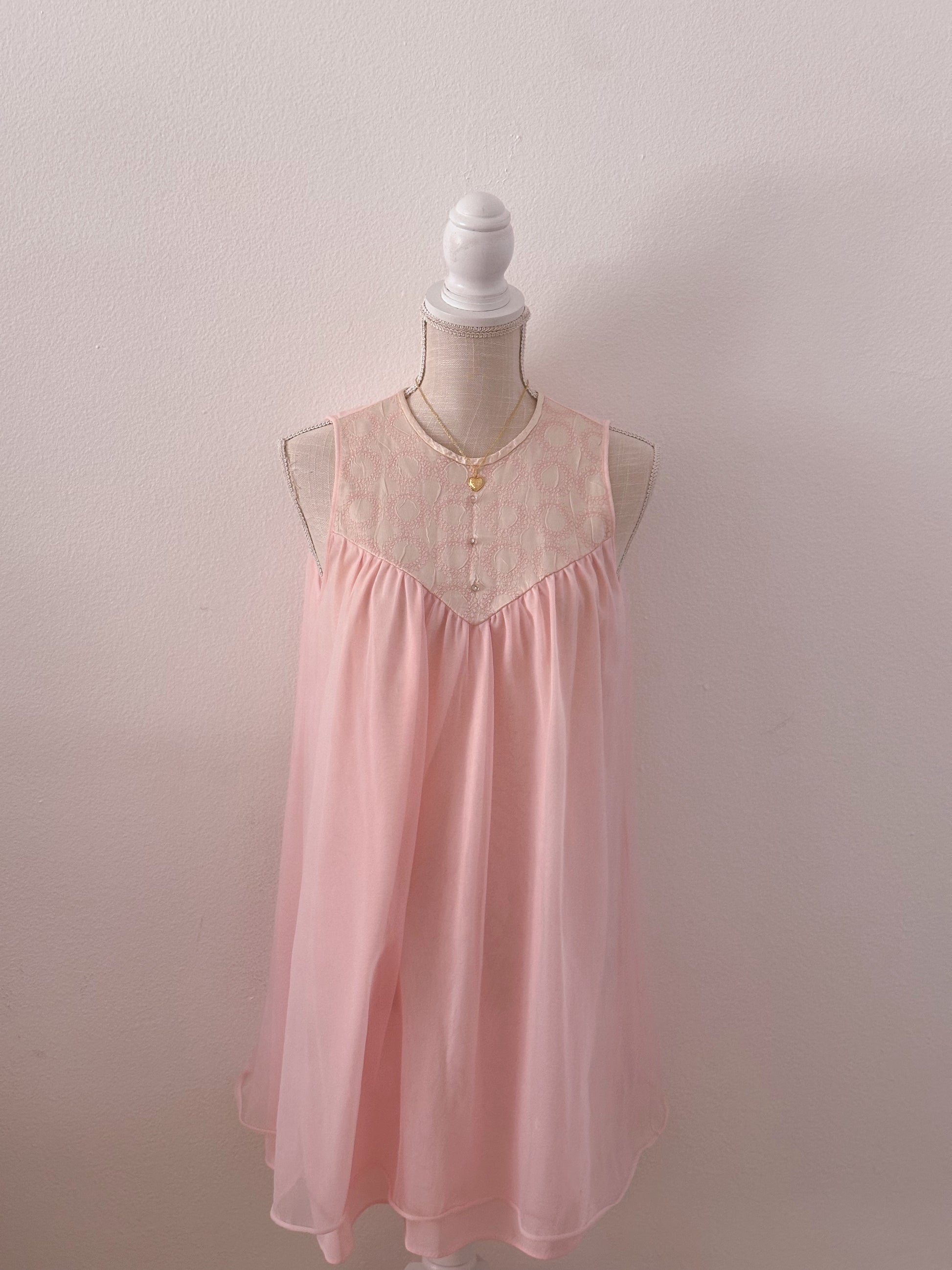Vintage 1950s pink sheer nightgown babydoll slip dress size: XS
