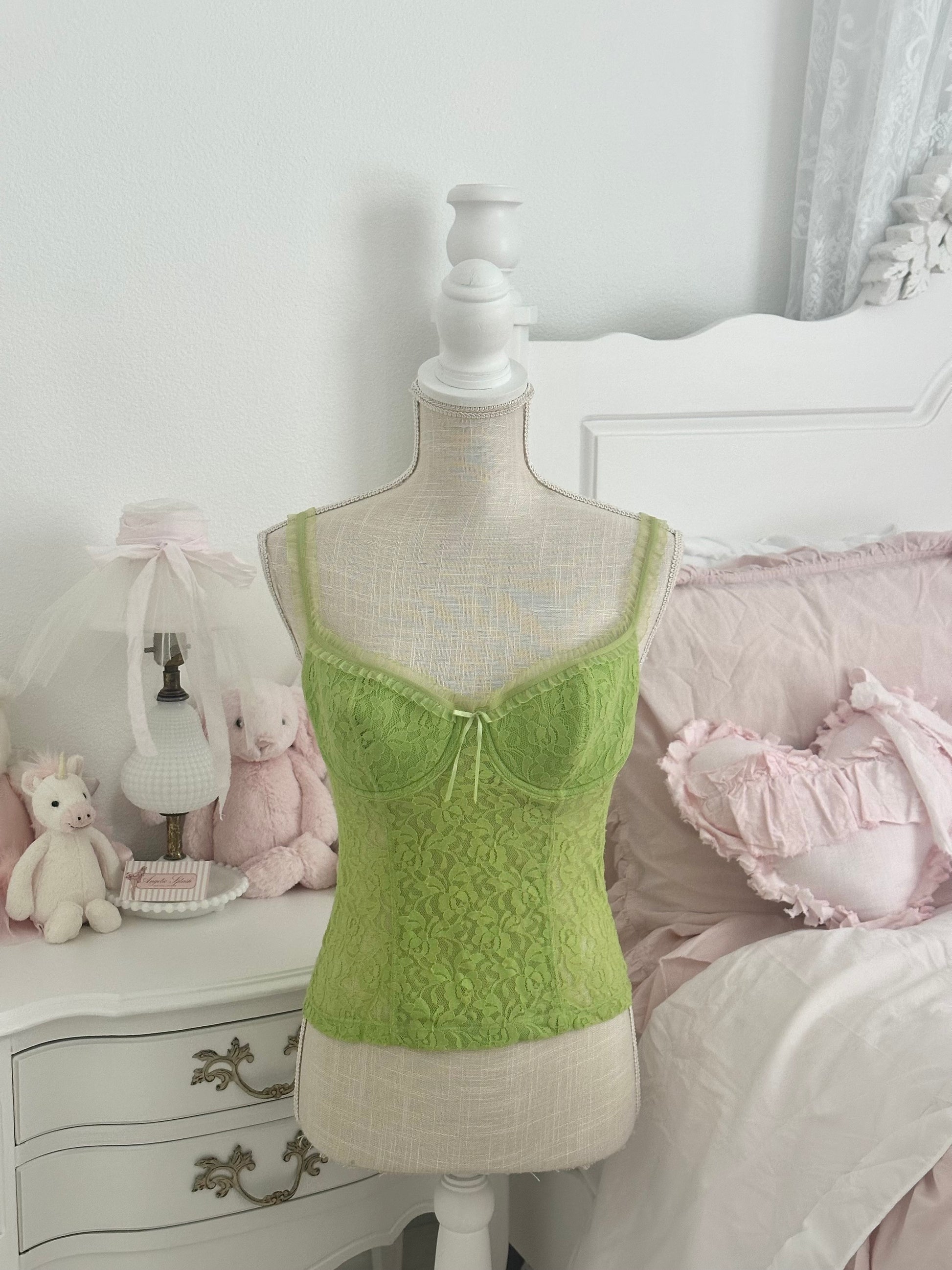 Vintage matcha green bustier corset cami top size: 36 C