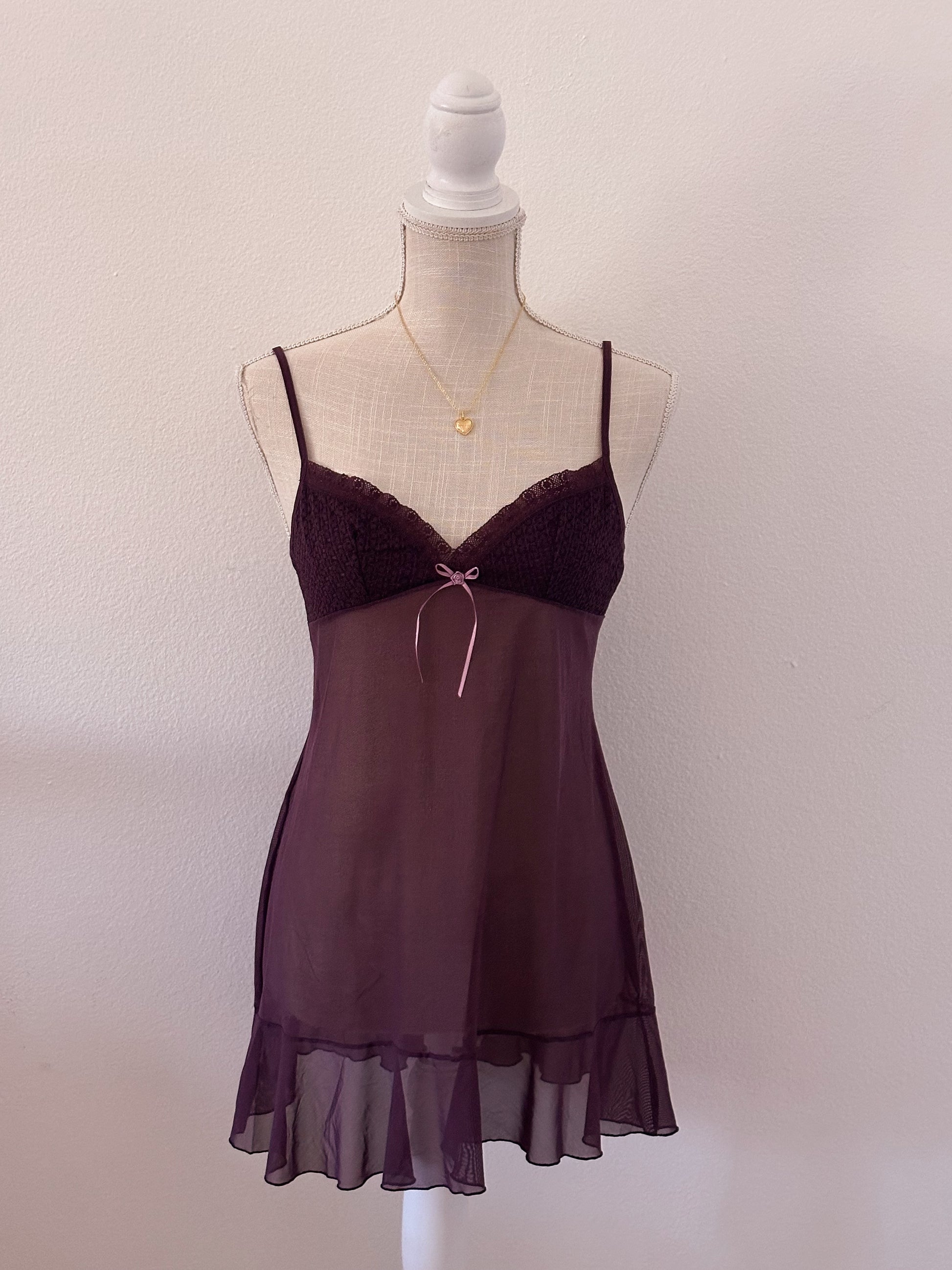 Vintage Victoria's Secret maroon sheer babydoll slip dress size: L