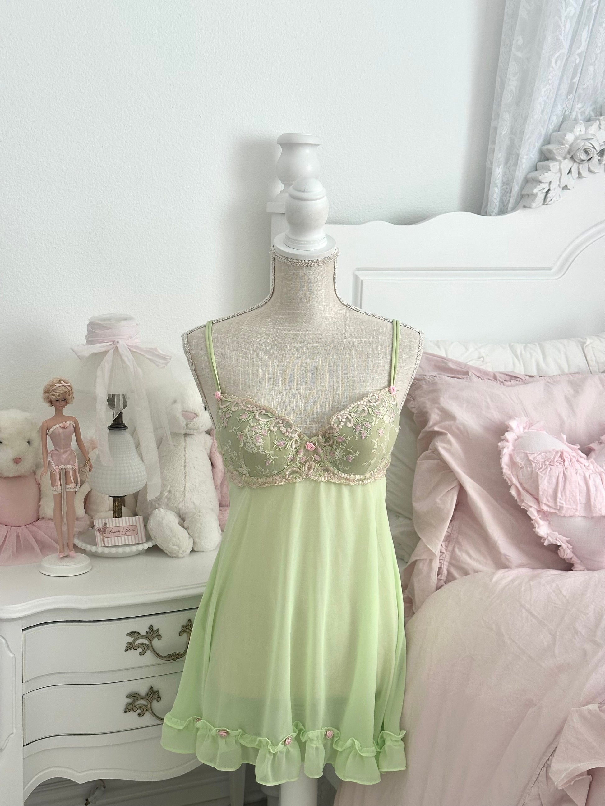 Vintage Delicates Green Fairy Babydoll Slip Dress Size: M