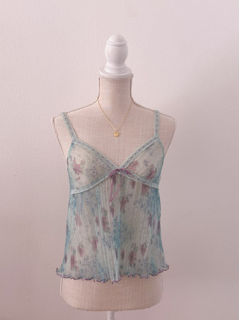 Vintage Viral blue sheer floral cami size: Small