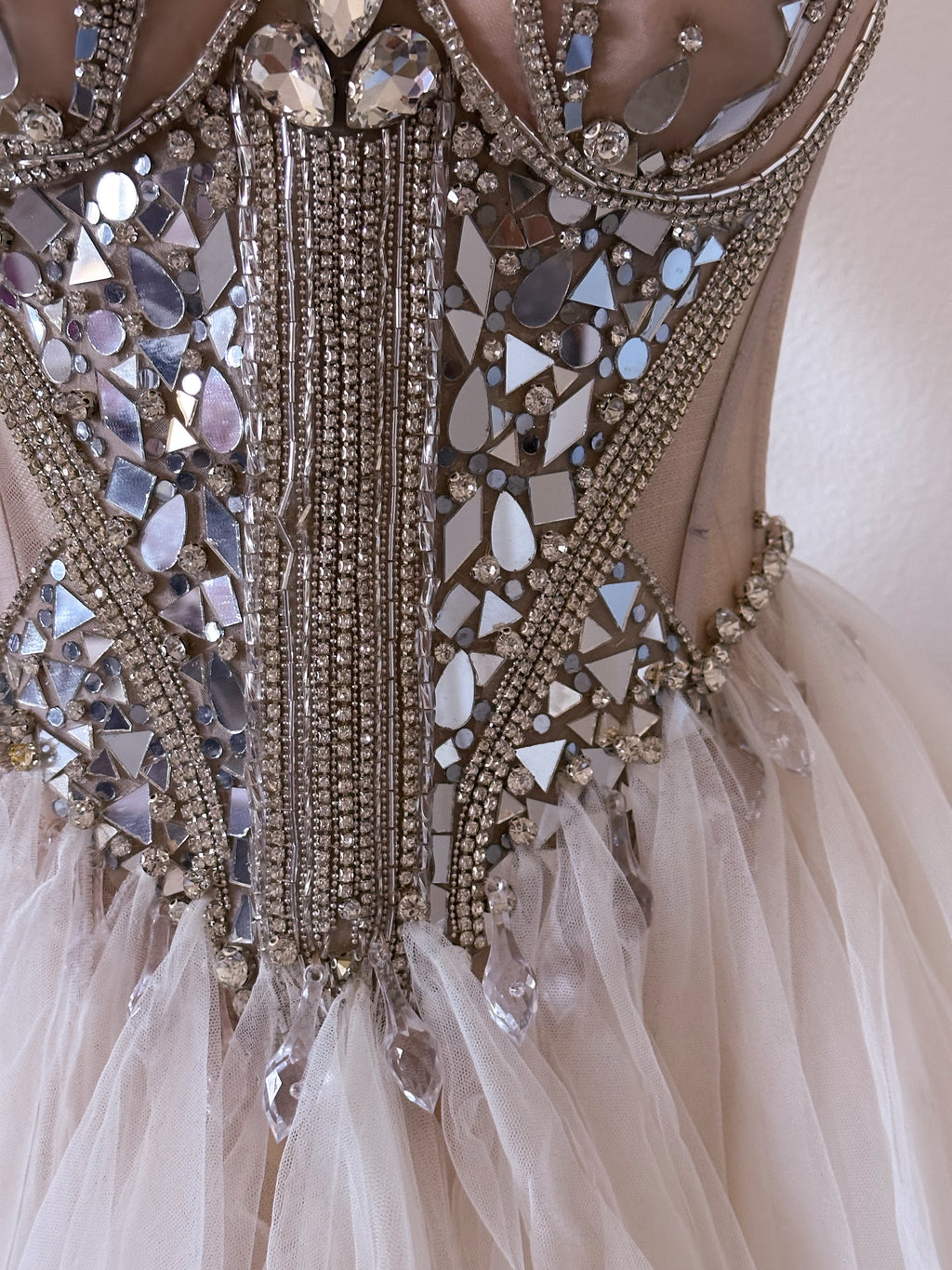 Handmade swan lake mini formal dress with mirror & rhinestone work size: Small