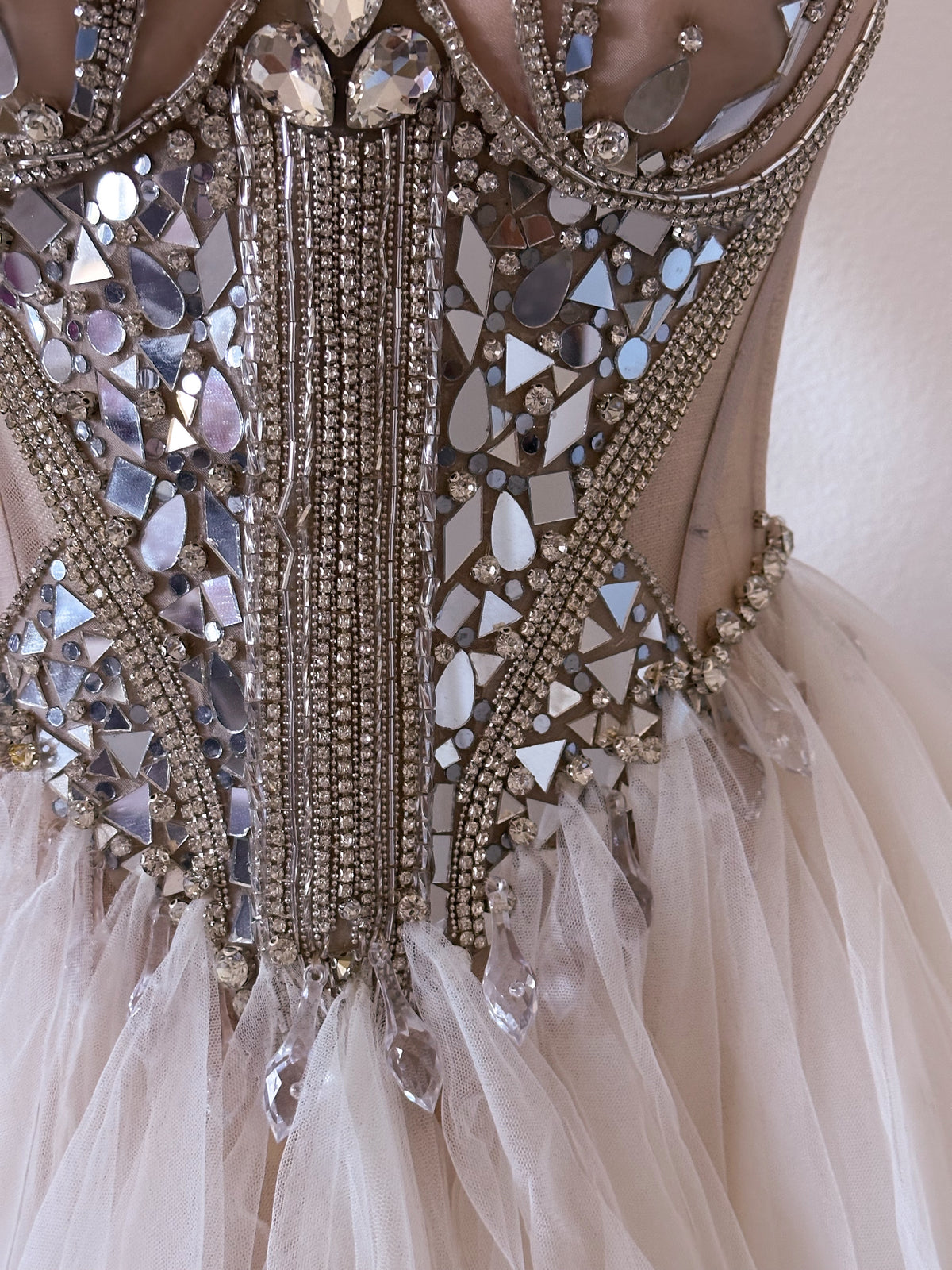 Handmade swan lake mini formal dress with mirror & rhinestone work size: Small