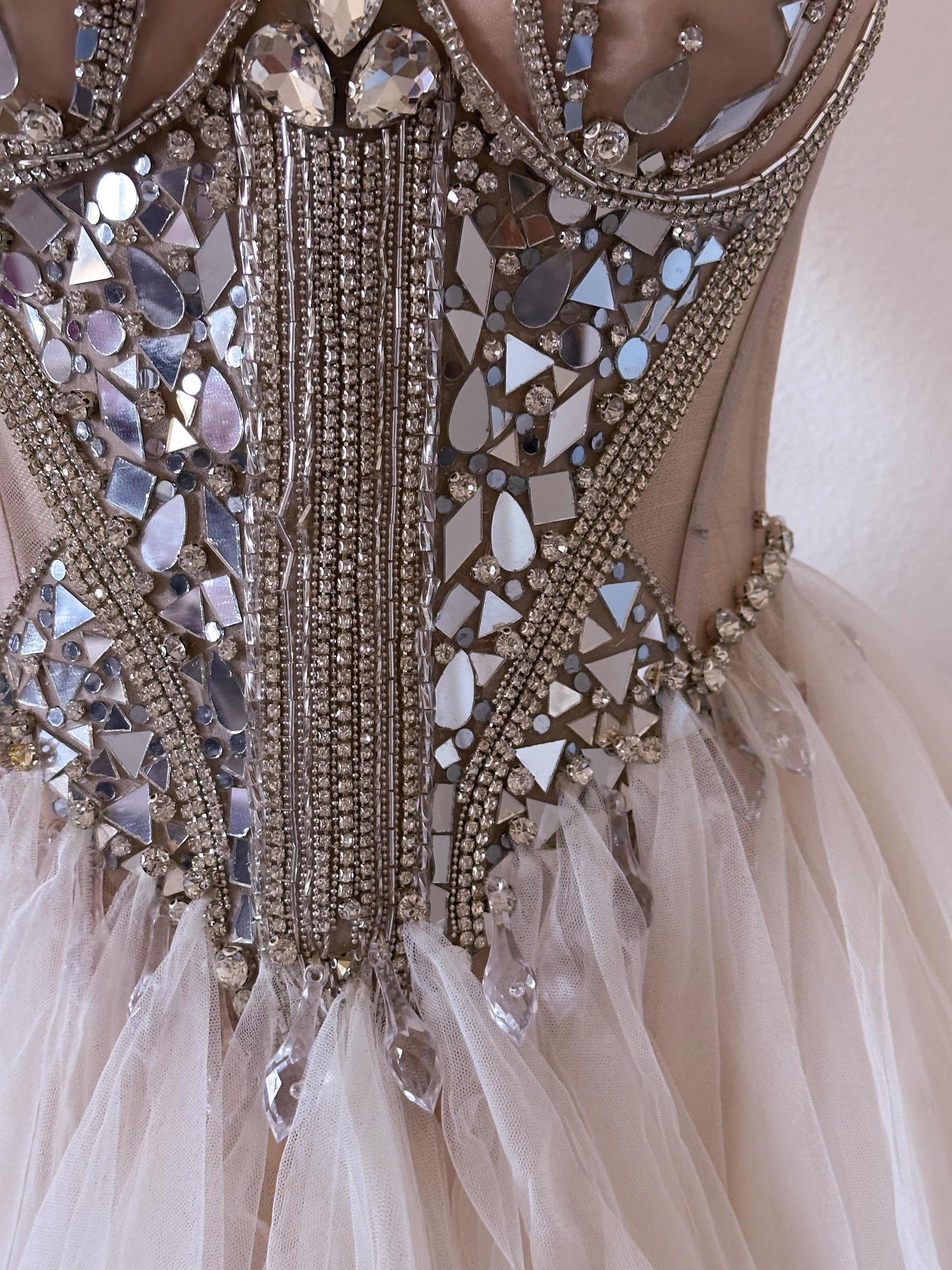 Handmade swan lake mini formal dress with mirror & rhinestone work size: Small