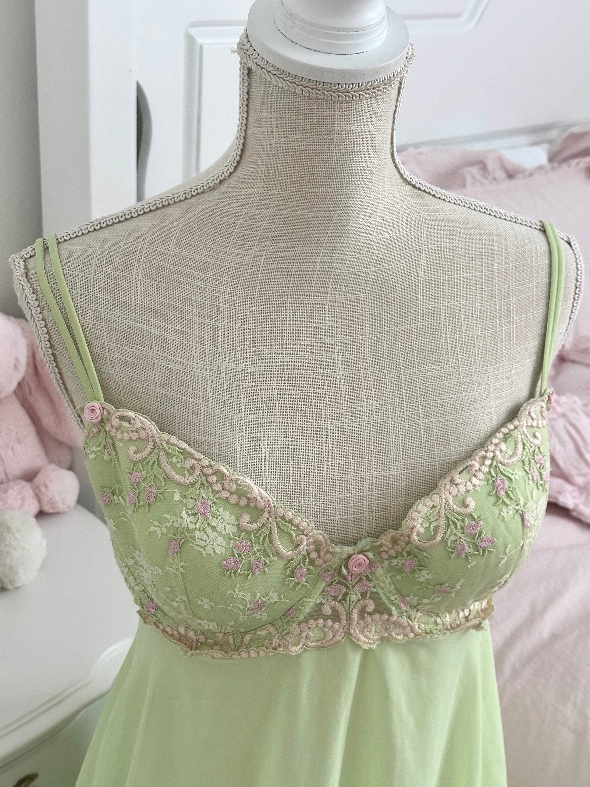 Vintage Delicates Green Fairy Babydoll Slip Dress Size: L