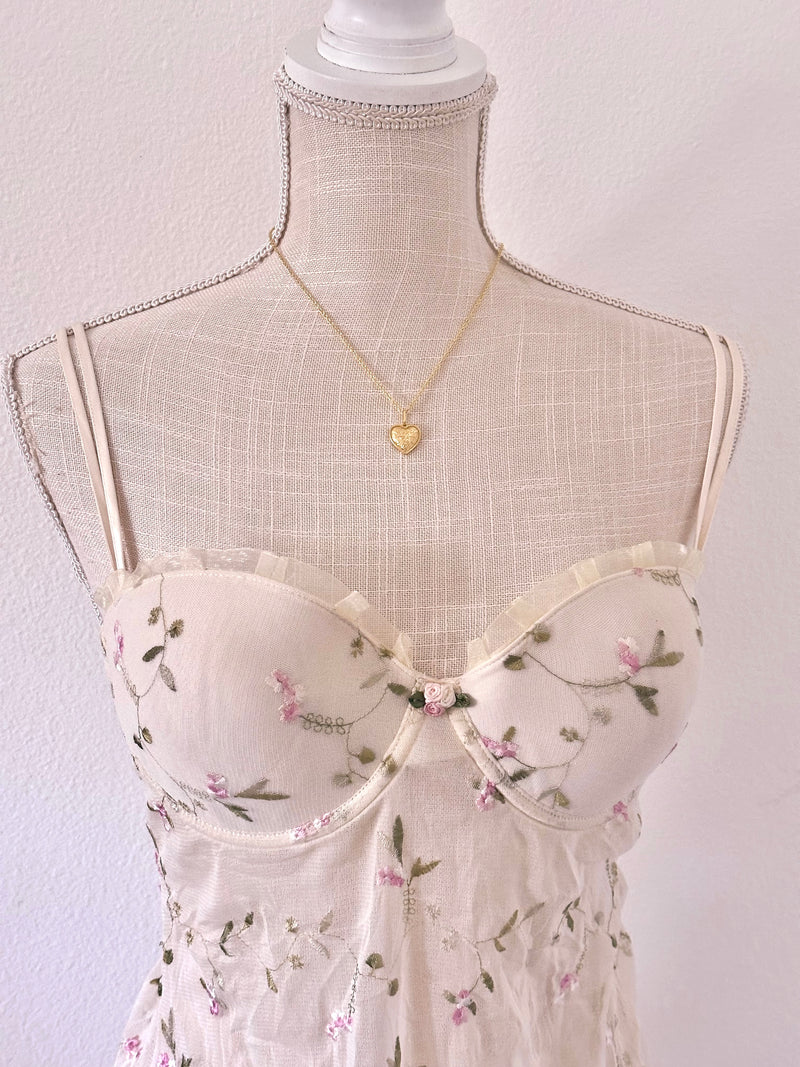 Vintage Hillard & Hanson White Floral Babydoll Slip Dress Size: L