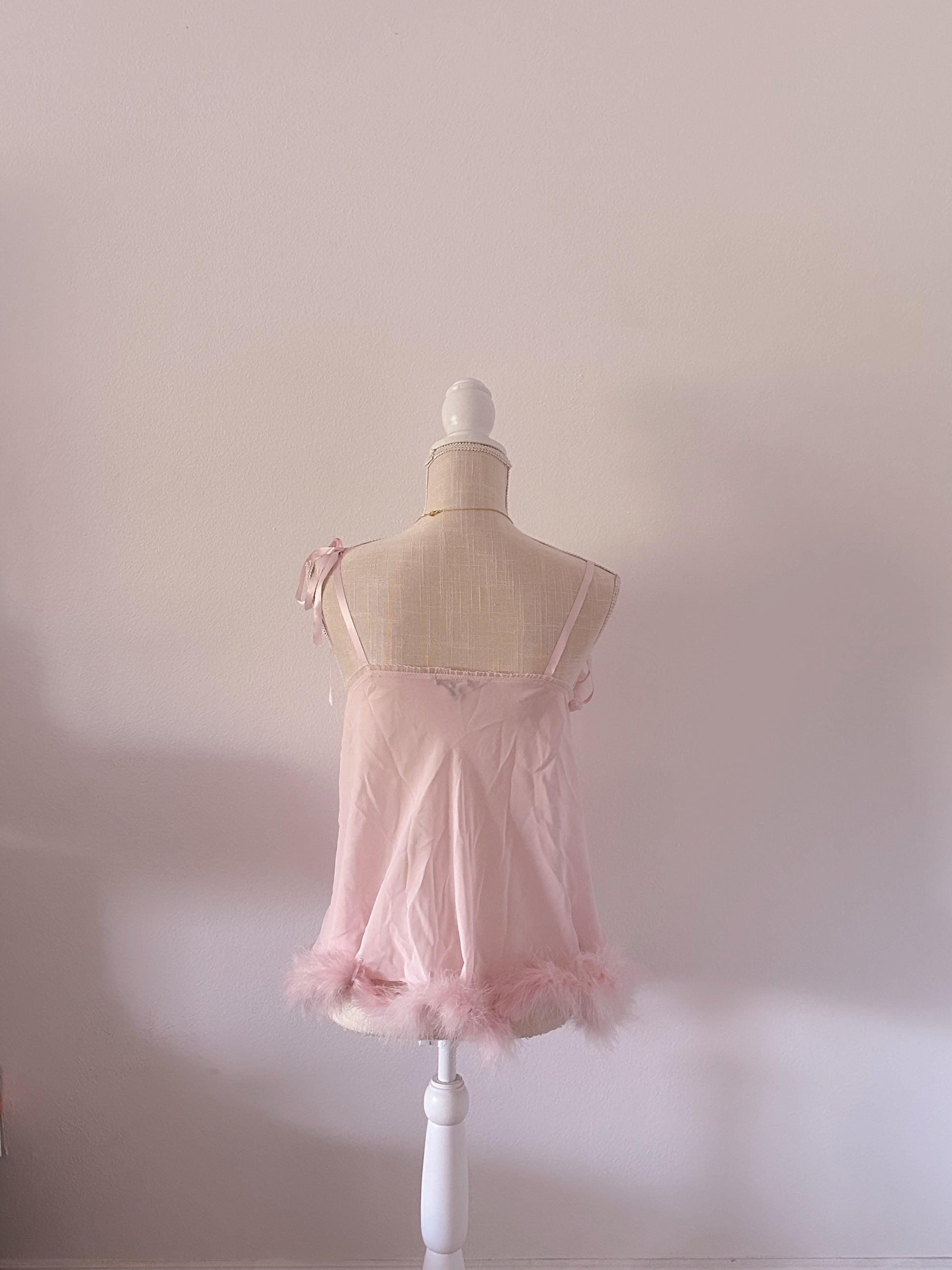 Vintage Victoria's Secret pink marabou babydoll top size: S
