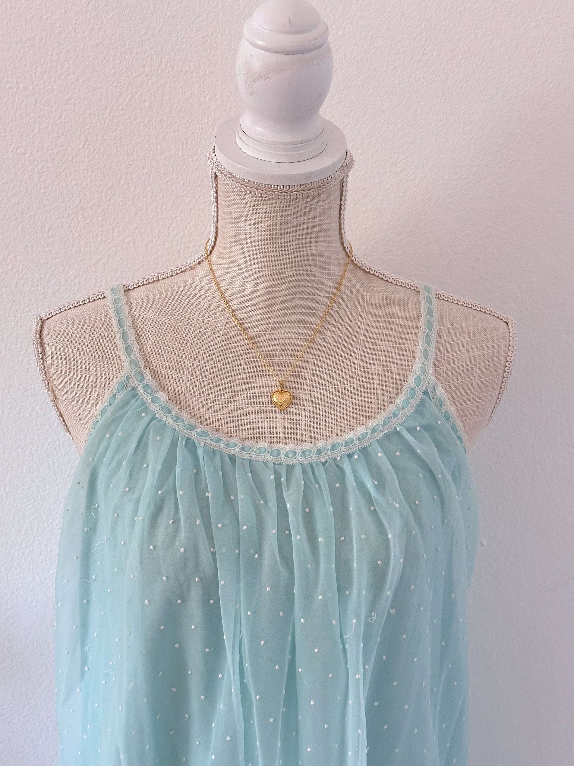Vintage 1950s miss elaine blue polka dot nightgown Size: XS