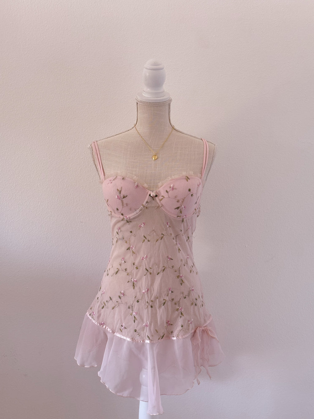 Vintage pink Babydoll floral slip dress shabby chic