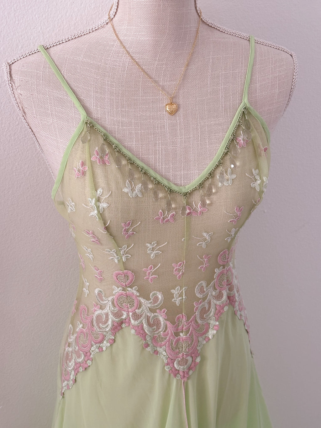 Vintage Green crystal night gown slip dress size: xs/s