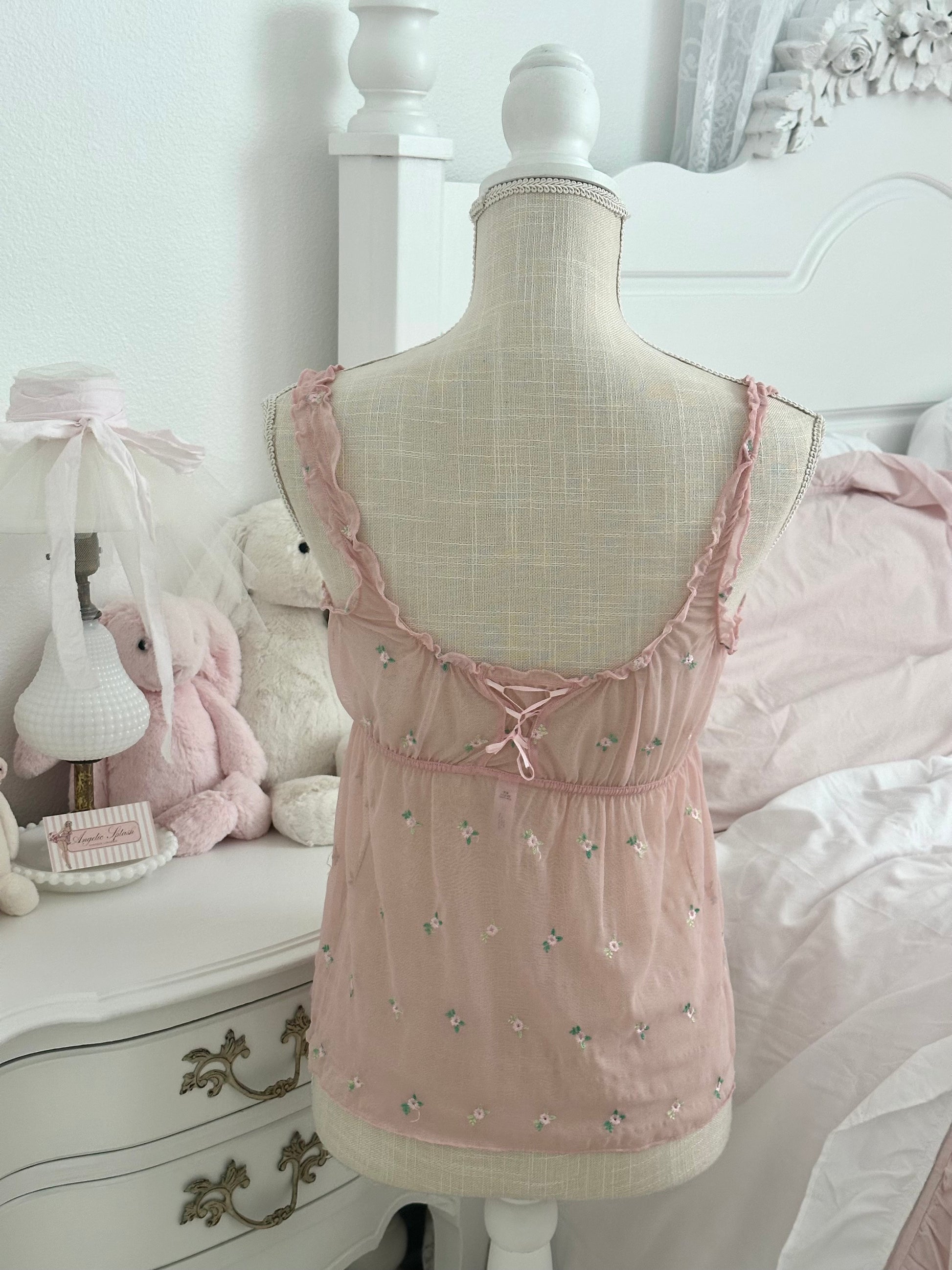 Vintage 2004 Victoria’s Secret Pink Floral Milkmaid Cami Top Size: L
