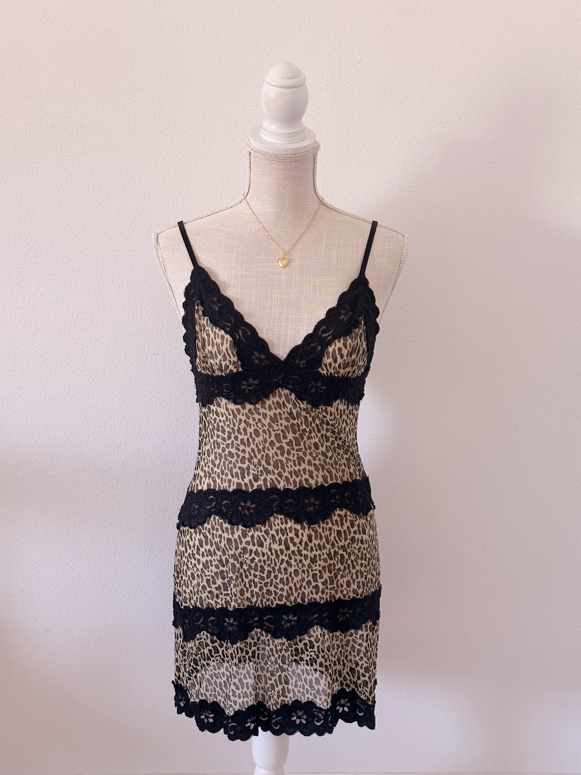 Vintage Rampage leopard sheer babydoll slip dress size: S
