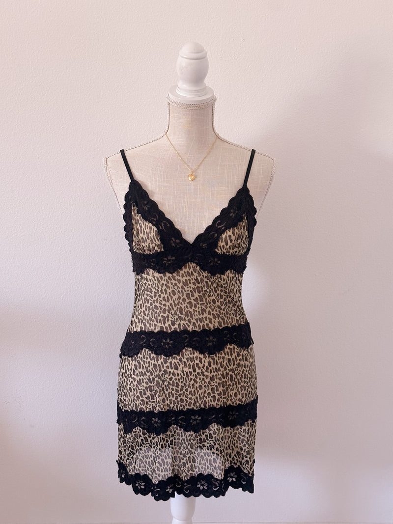 Vintage Rampage leopard sheer babydoll slip dress size: S