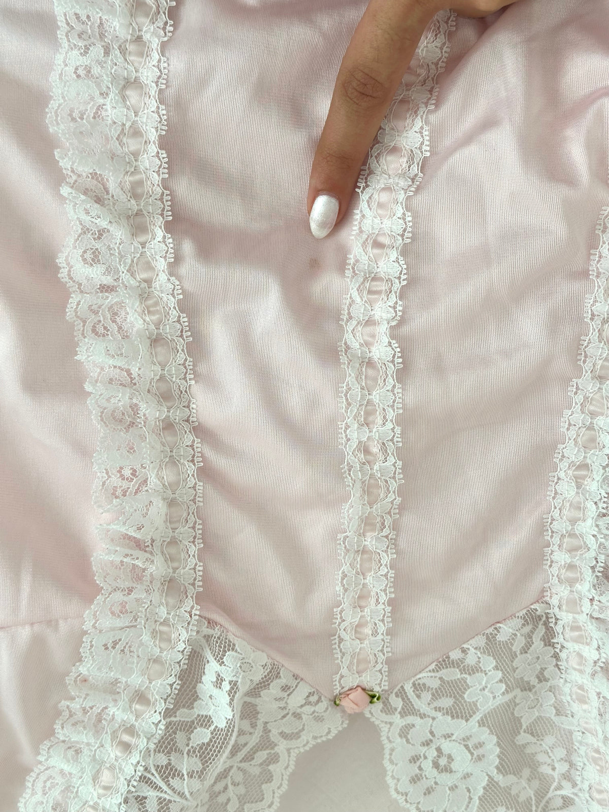 Vintage 1980s Tosca Pink Satin & White Lace Cami Top S/M