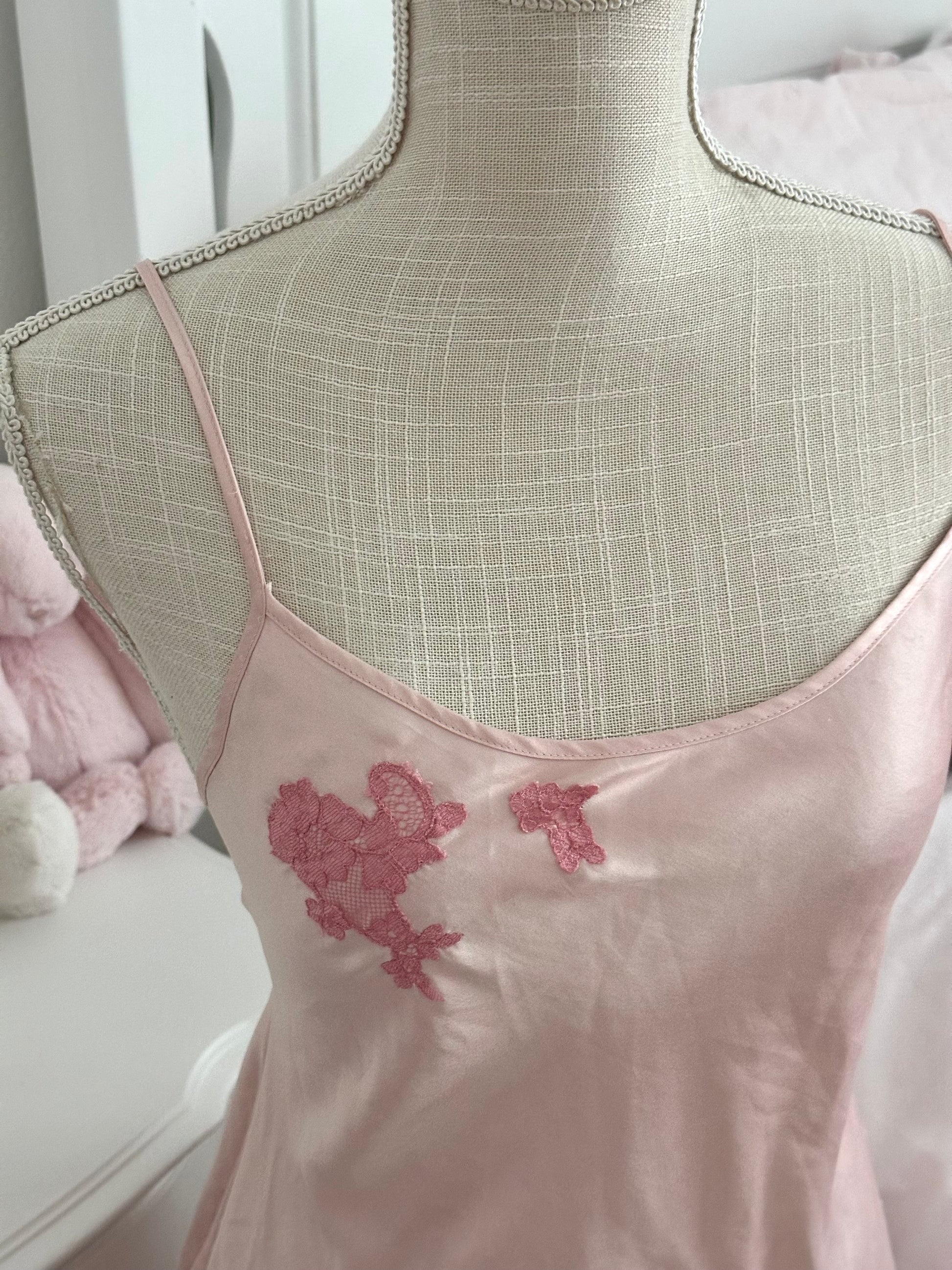 Vintage 2003 Victoria’s Secret Runway Pink Satin Babydoll Slip Dress Size: M